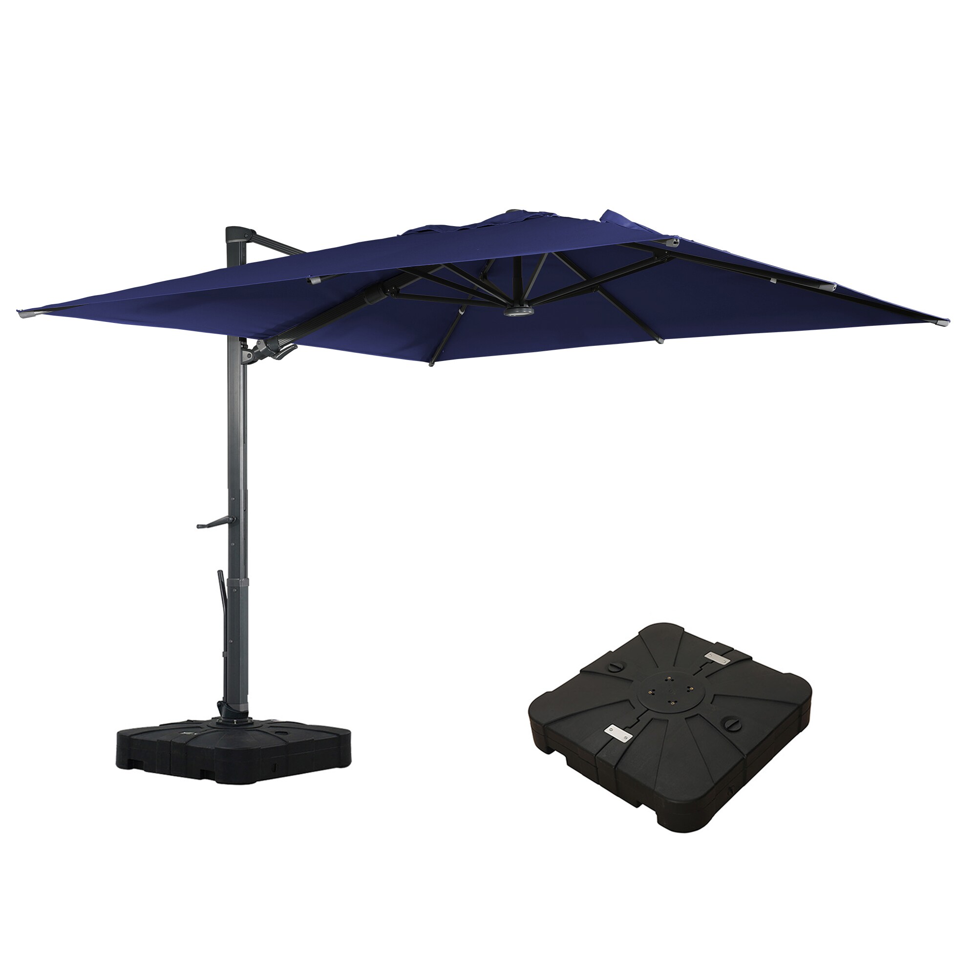 CASAINC CEW-HZ001-GRX2 10-ft Aluminum Navy Cantilever Patio Umbrella with Lights with Base
