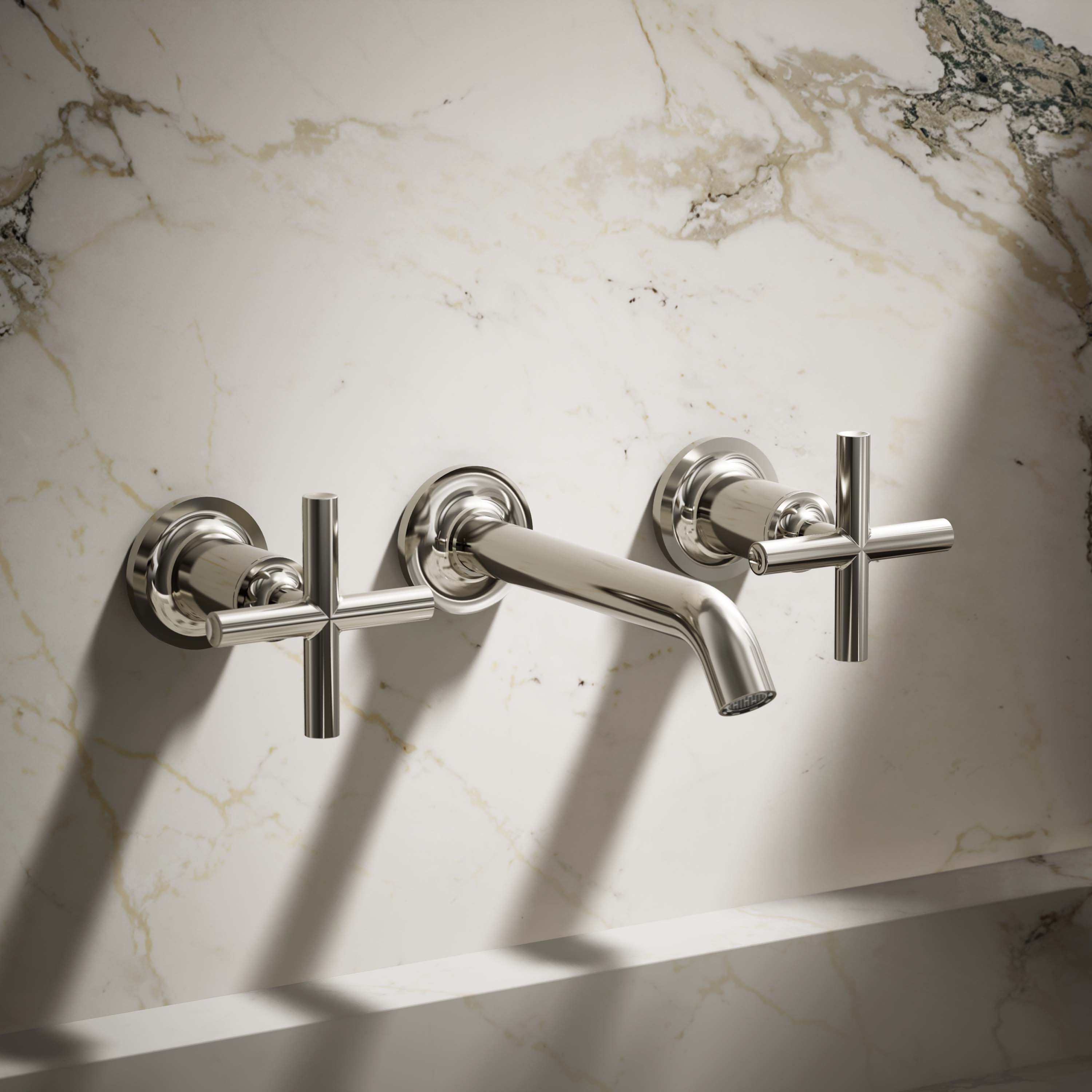 KOHLER T14413-3-SN Purist Vibrant Polished nickel Wall-mount 2-handle Low-arc Commercial/Residential Handle Bathroom Sink Faucet