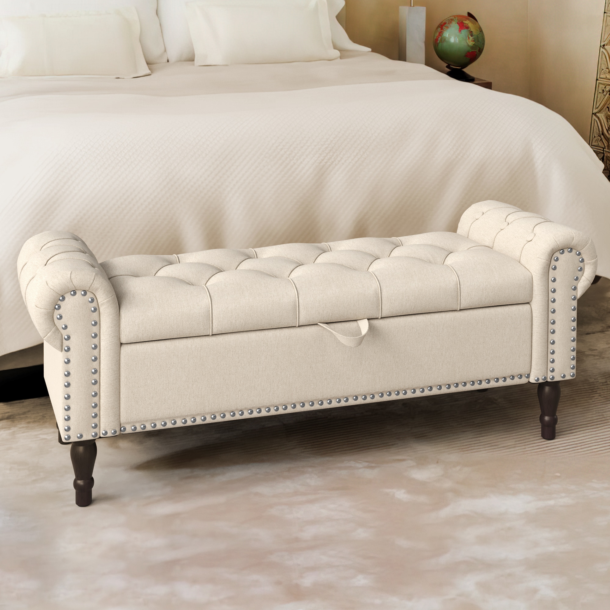 LUE BONA DW-010-01LS Midcentury Beige/Fabric Storage Ottoman