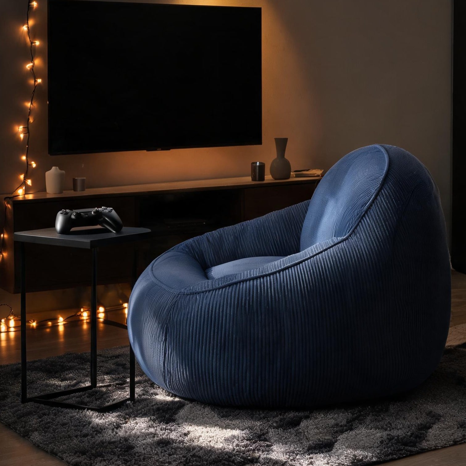 Tammesy Sofa - Blue Corduroy Bean Bag Chair for Living Room Gaming and ...