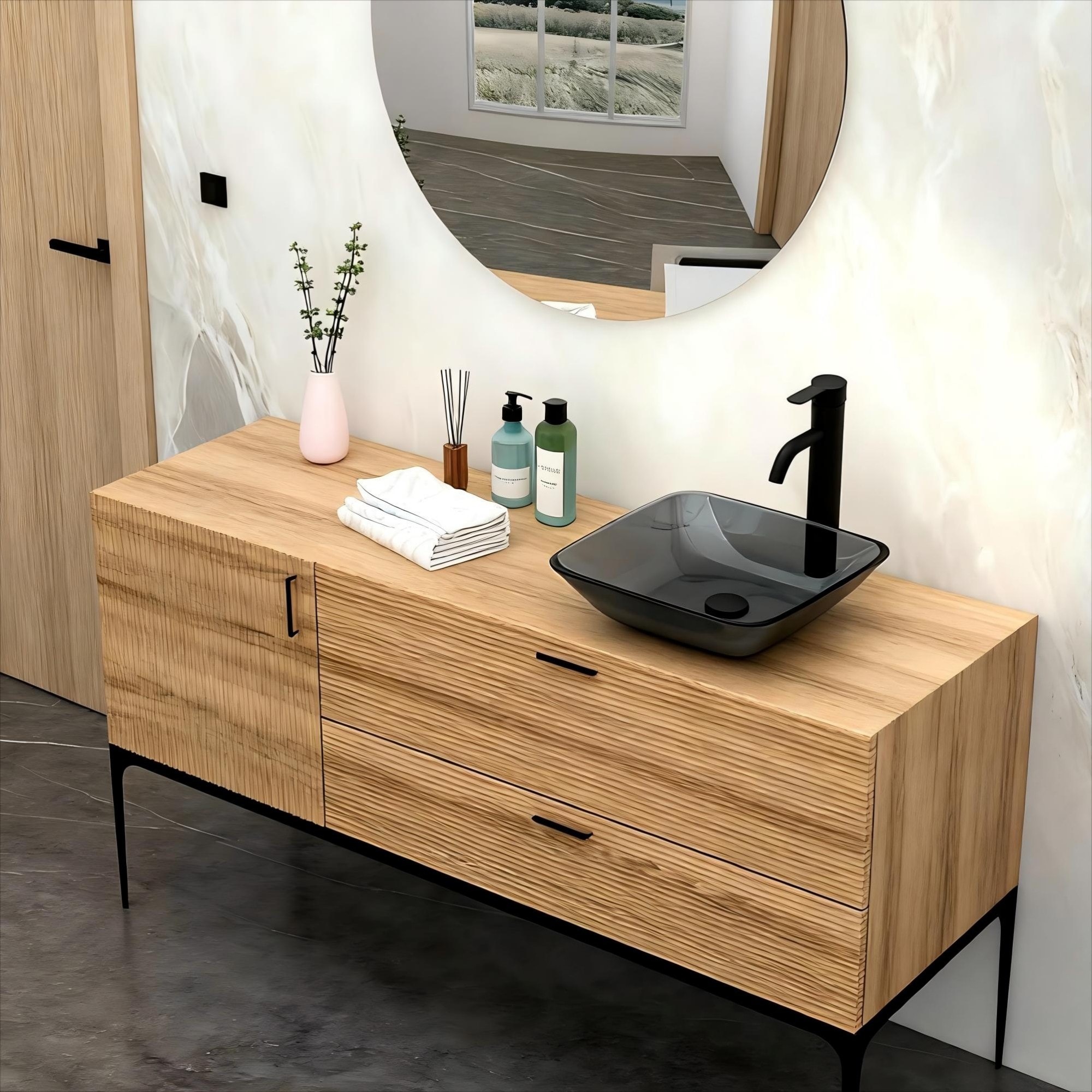 Tahanbath Bathroom Vessel Bathroom Sink Above Counter Grey Bowl Square Sink for Bathroom Tempered Glass Vessel Sink with Pop-up Drain #MT2-3P392609