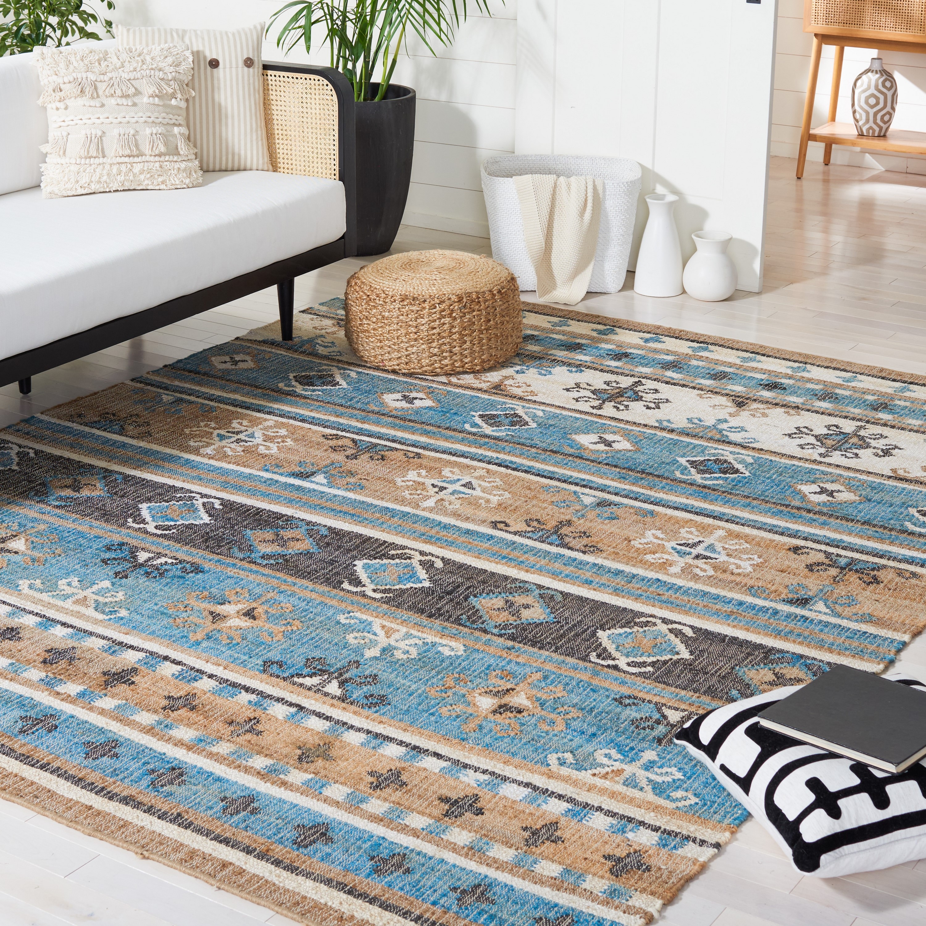Safavieh KLM754M-8 Kilim Diljana 8 x 10 (ft) Jute Blue/Ivory Rectangular Indoor Abstract Bohemian/Eclectic Area rug