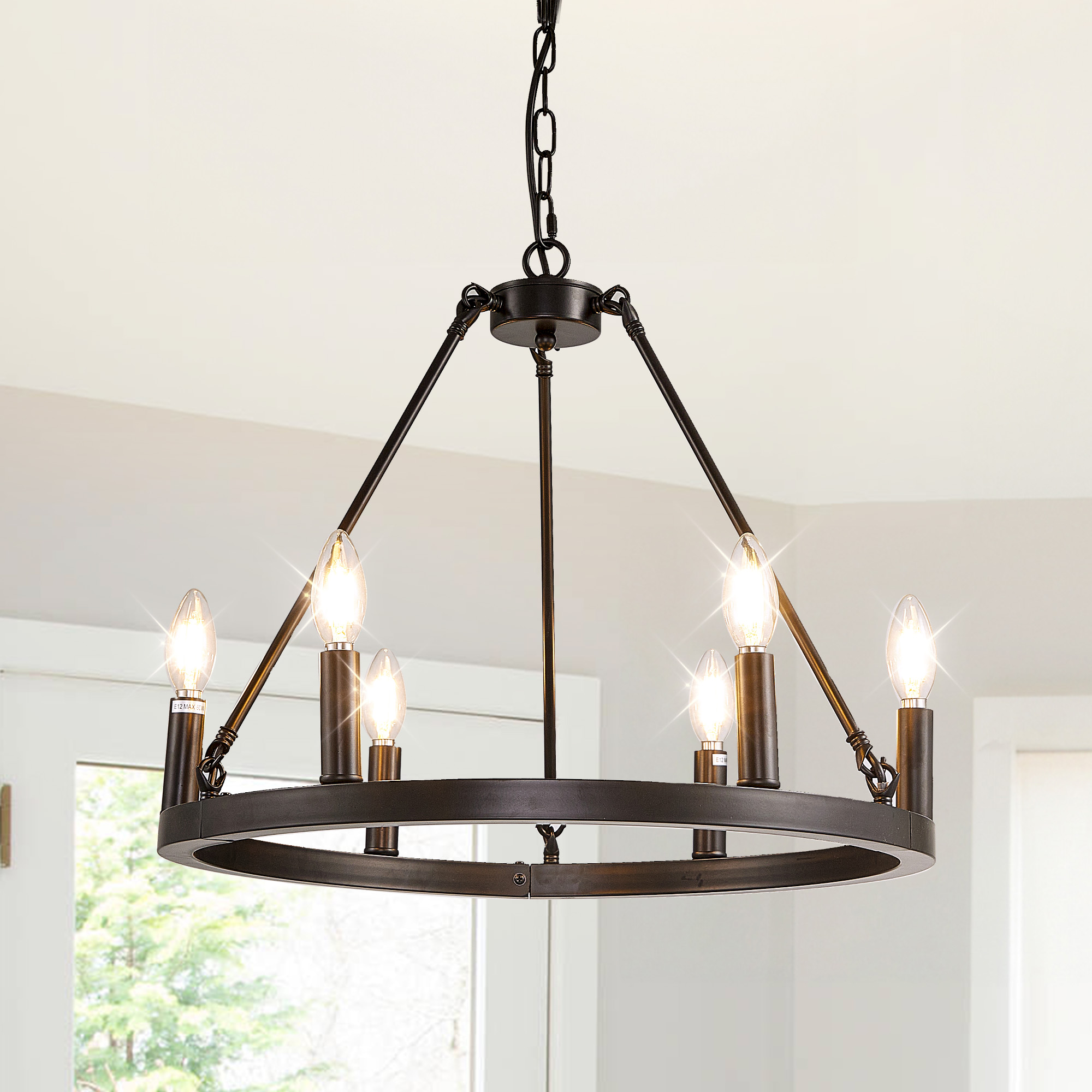 WELLFOR MLZD03DGR WD 6 -Light Black Modern/contemporary Geometric Medium Hanging Pendant light