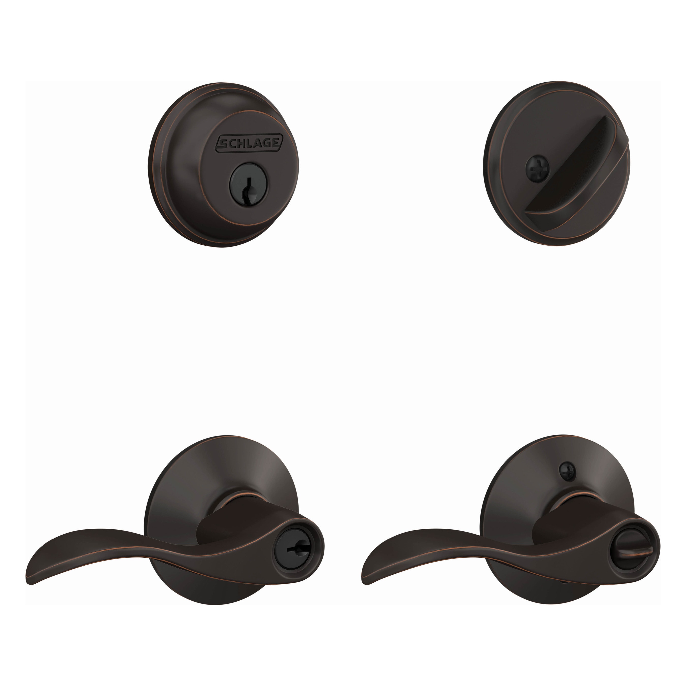 Schlage Accent Aged Bronze Single Deadbolt Exterior Keyed Entry Door Handle with Combo Pack