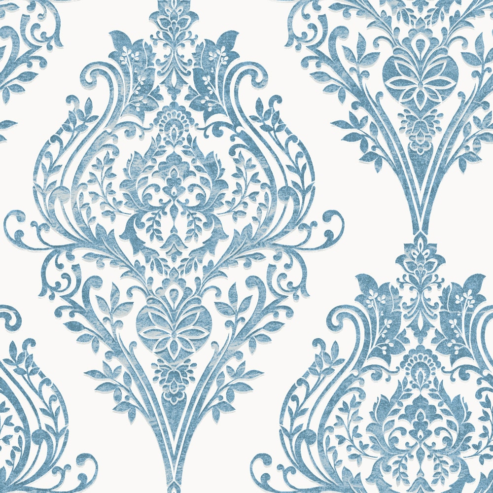 Tempaper ED5138 Estate Damask 56-Sq. Feet Blue Non-woven Damask Unpasted Wallpaper