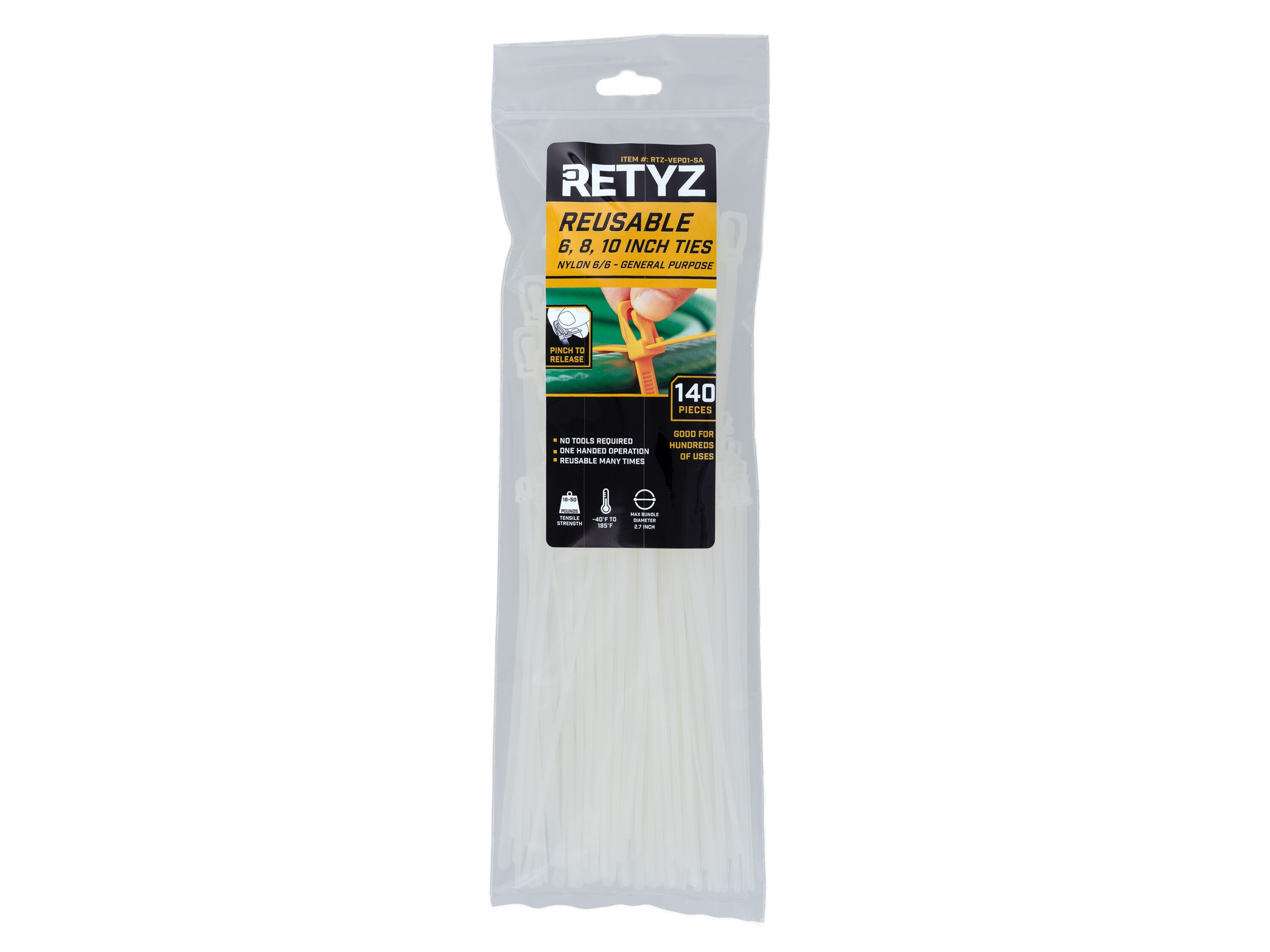 RETYZ RTZ-VEP01-VA 10-Inches Multiple Sizes Nylon Universal cable ties Multiple colors/finishes (