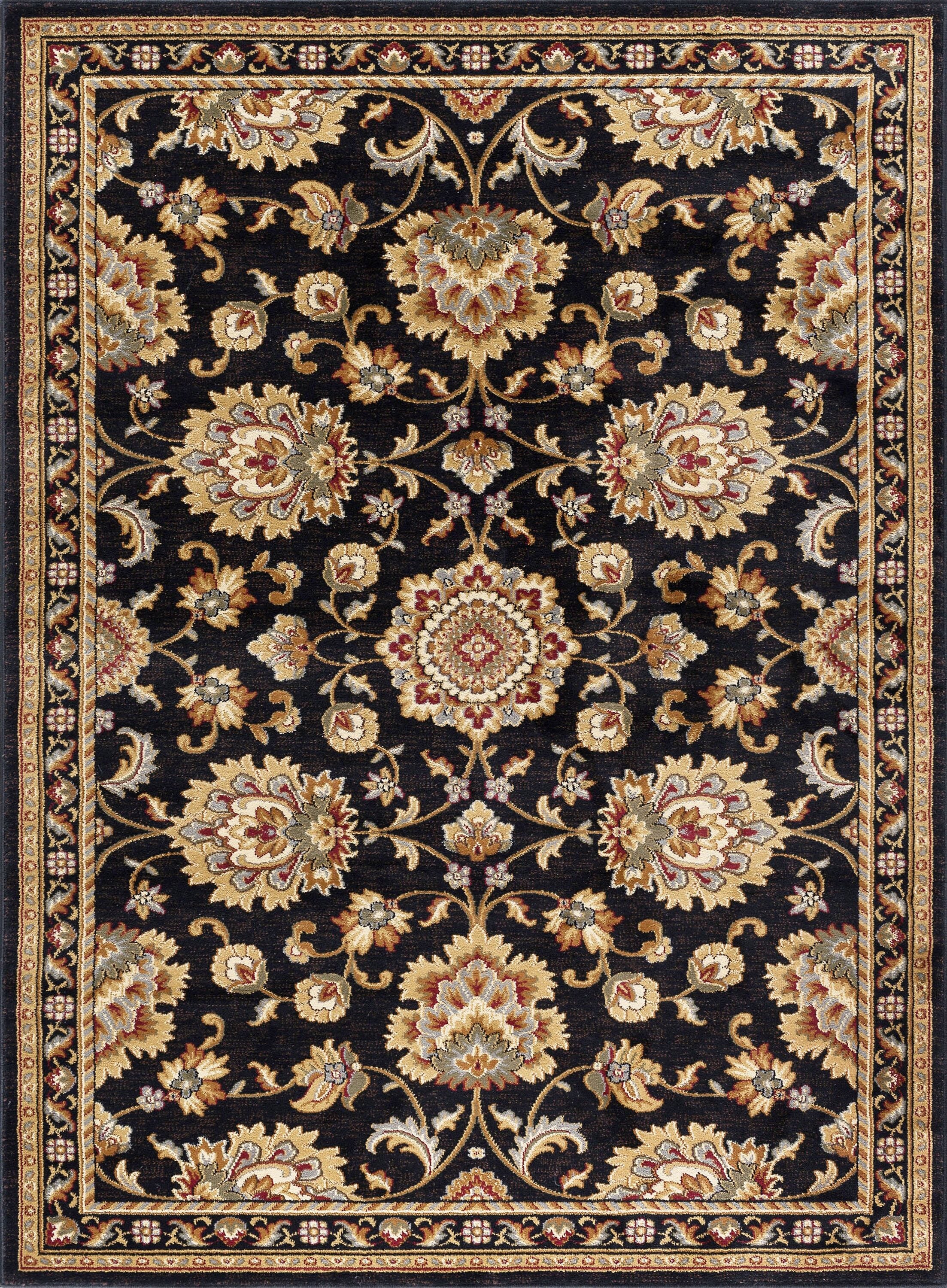 Sensation 5' x 7' Black Synthetic Easy-Care Traditional Area Rug