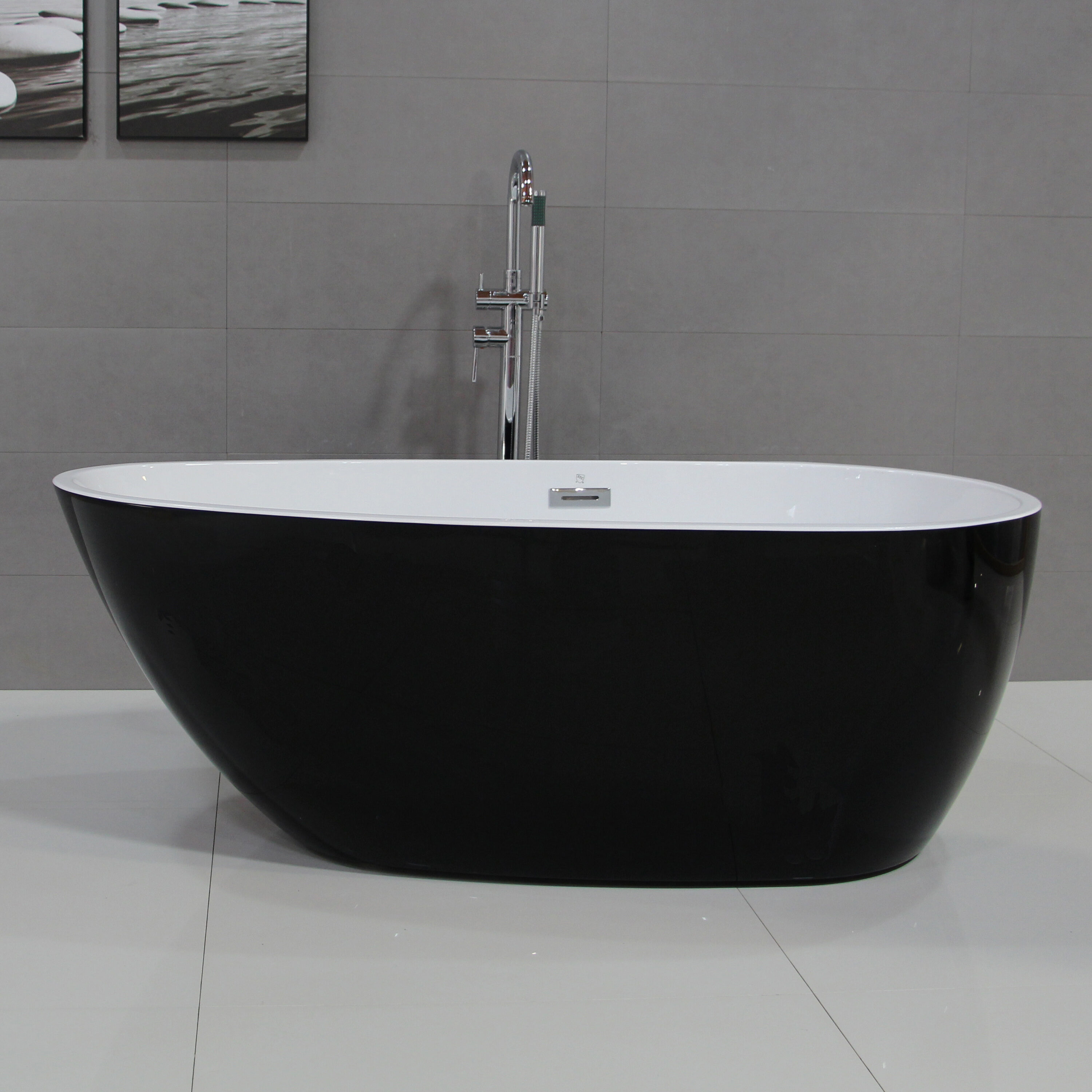 ALFI AB8862 29.53-in x 59.06-in Black Acrylic Oval Freestanding Soaking bathtub with Drain ( Center Drain )