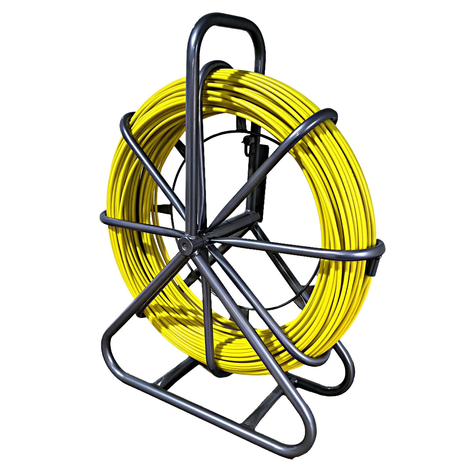 GarveeLife Fish Tape Fiberglass 1/4in 656ft  Non-Conductive Duct Rodder 2 Pulling Heads  Cable Puller with Steel Reel Stand for Electrical Conduit  Wall Fishing