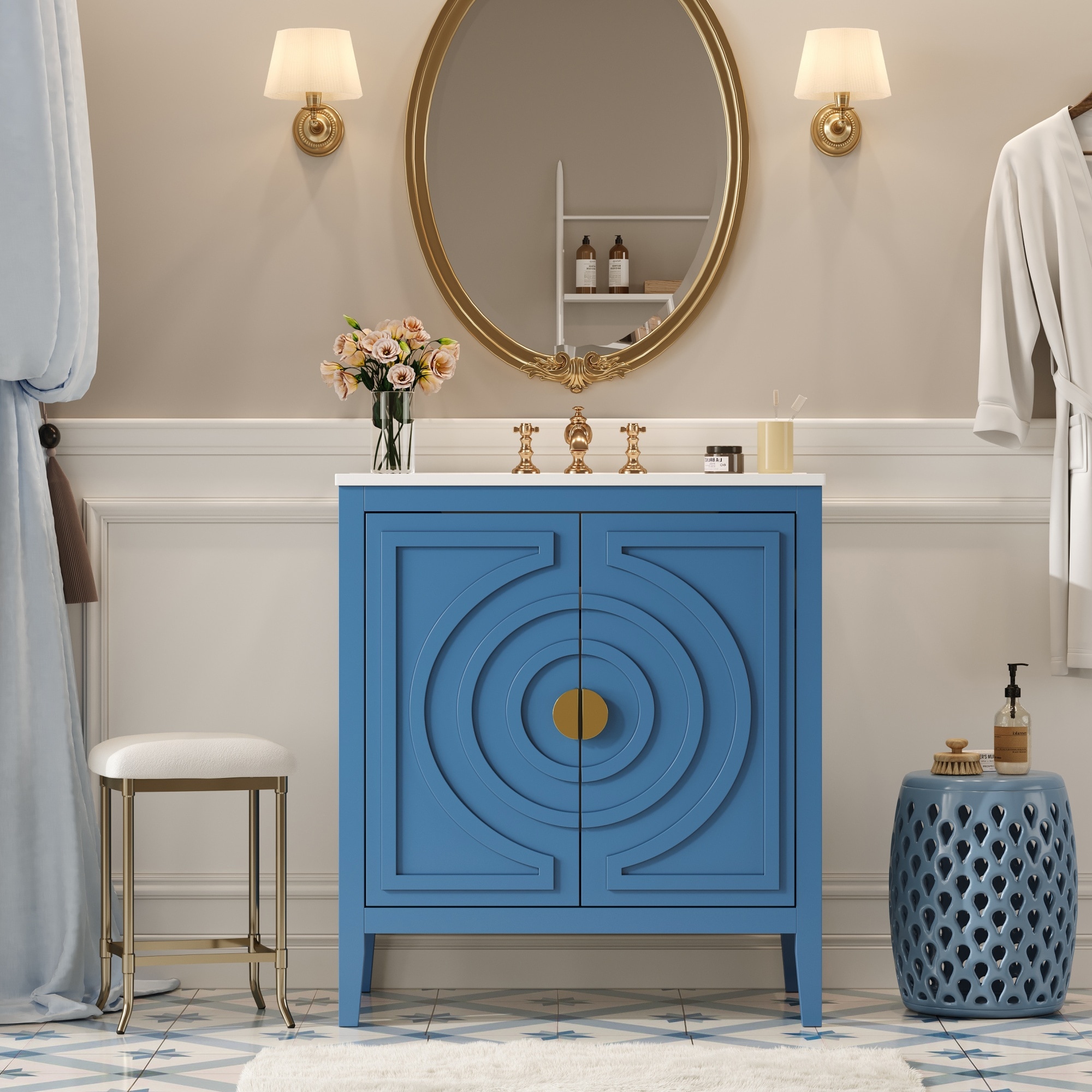 ModernLuxe L3P-N710P194129C 30inch Bathroom Storage Cabinet with 2 Large Soft Closing Doors with Organizer 1 Hided Drawer and Adjustable Shelf Bathroom Vanity with Sink