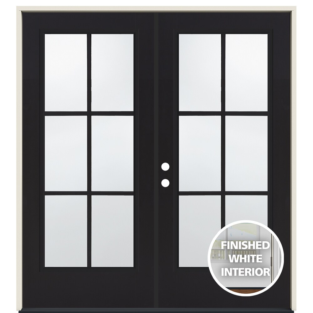 S-2500 72-in x 80-in x 4-9/16-in Jamb Low-e Grilles Between The Glass Black Steel French Right-Hand Inswing Double Patio Door | - JELD-WEN JW238700022