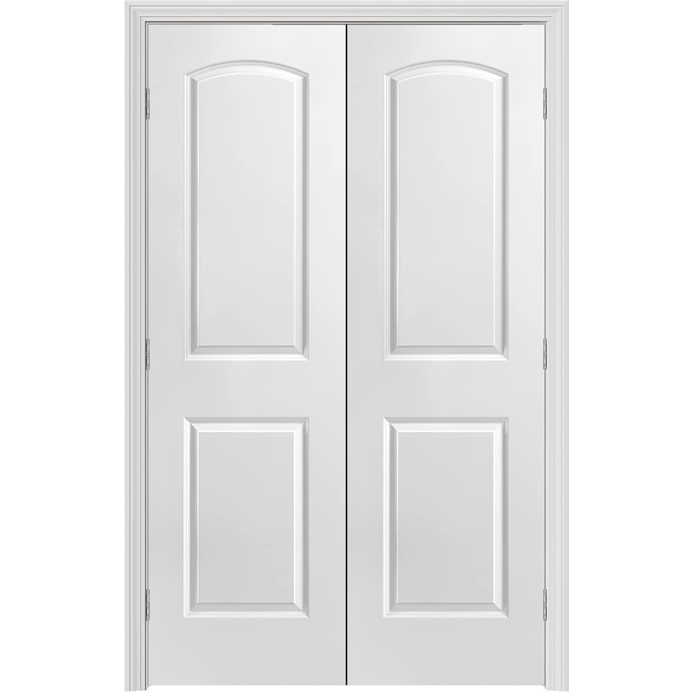Masonite 640983 72-in x 80-in Primed Hollow core 2-panel round top Bi-parting Smooth Primed Molded composite Split Jamb Double Prehung Interior Door 351 Casing