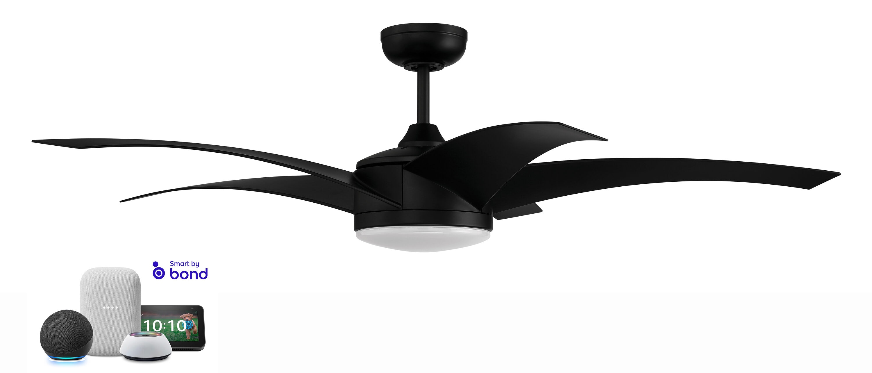 Craftmade PUR54FB5 Pursuit 54-in Flat Black Indoor/Outdoor Smart Ceiling Fan with Light and Remote (5-Blade)