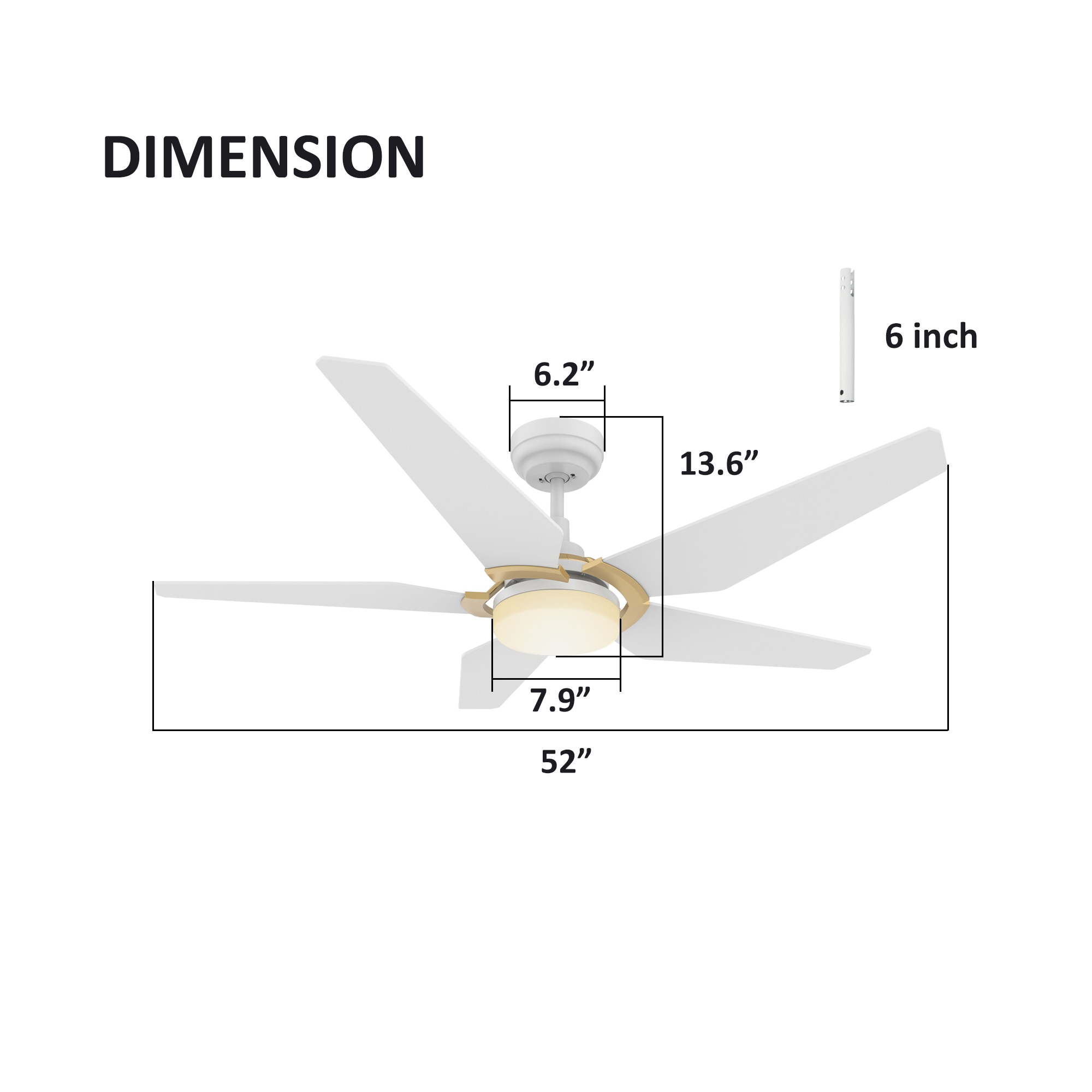 CARRO USA Voyager 52-in White Indoor/Outdoor Smart Ceiling Fan with ...