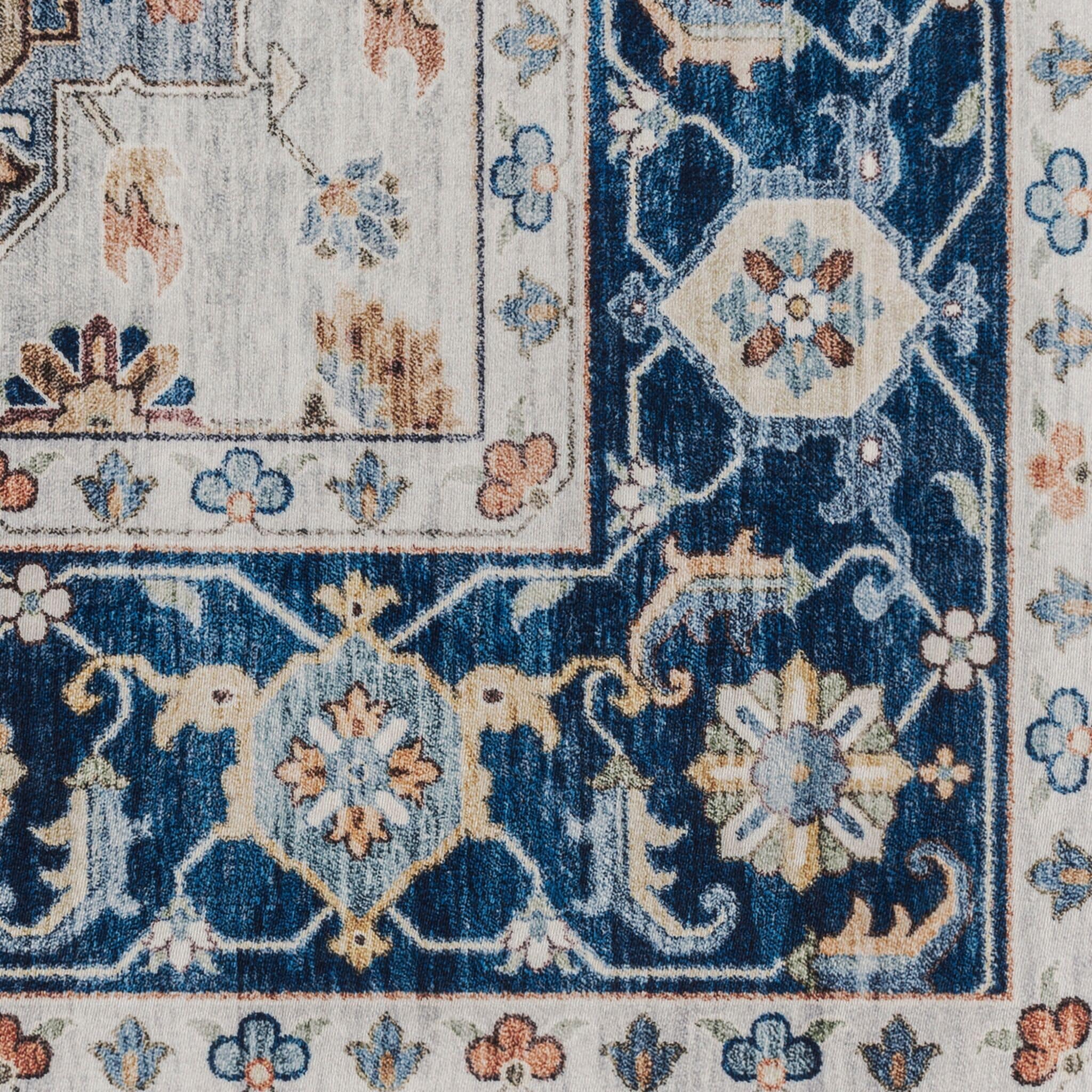 Micah Blue and Ivory Traditional Washable 6' x 9' Area Rug