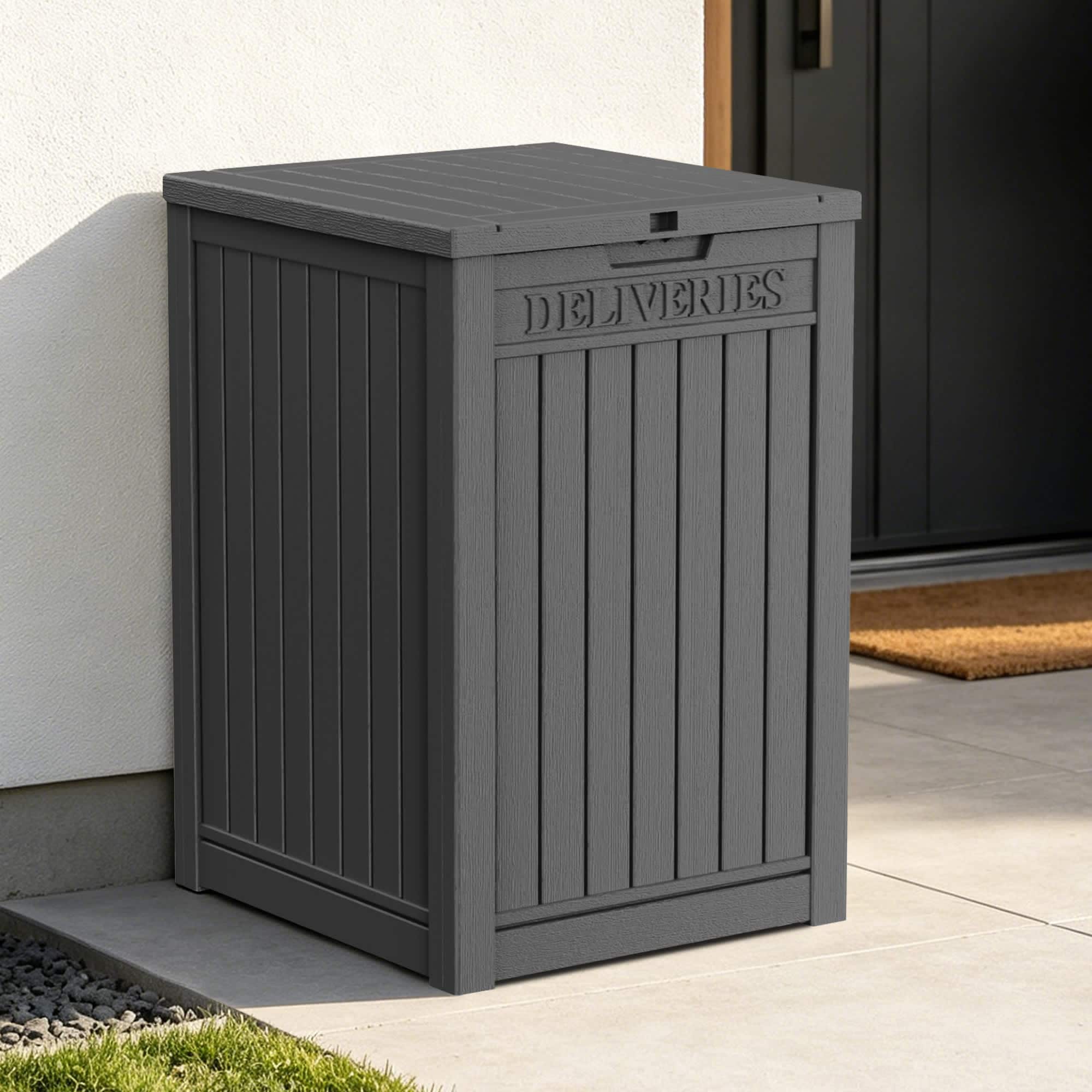 MooxvMoo Outdoor Package Delivery Box with Lockable Secure Outside Deck Box Waterproof (Black)