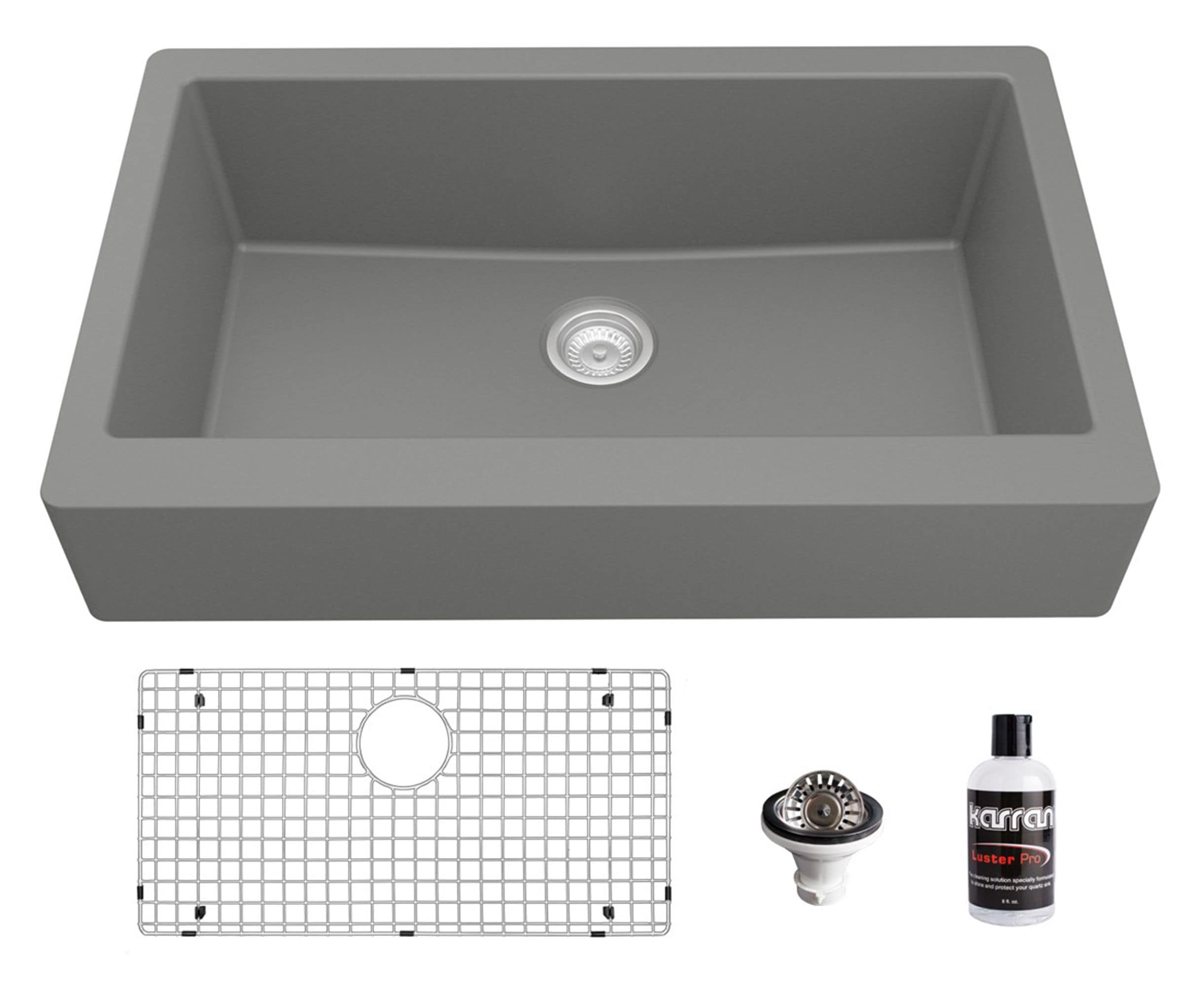 Karran QAR-740-GR-PK1 Farmhouse apron front 34-in x 21.25-in Quartz Single bowl Kitchen Sink