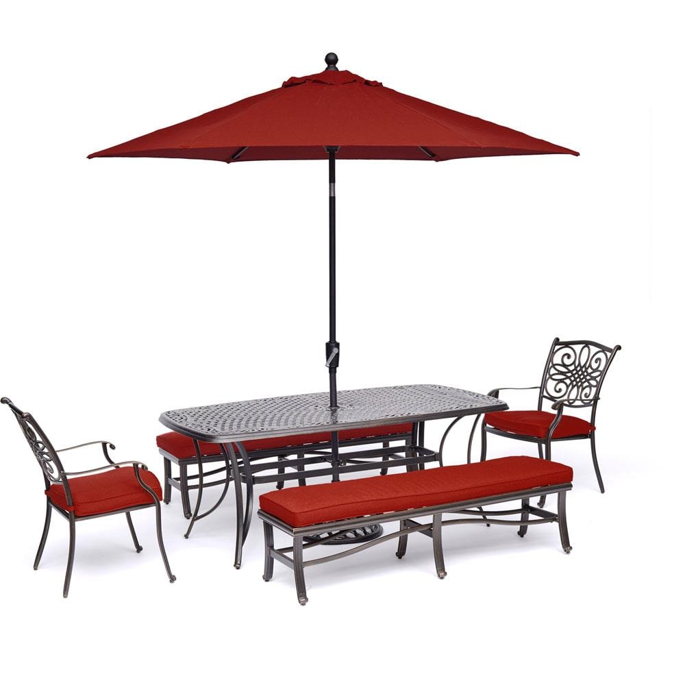 Hanover TRADDN5PCBN-SU-R Traditions 5-Piece Red Patio Dining Set with Red Cushions