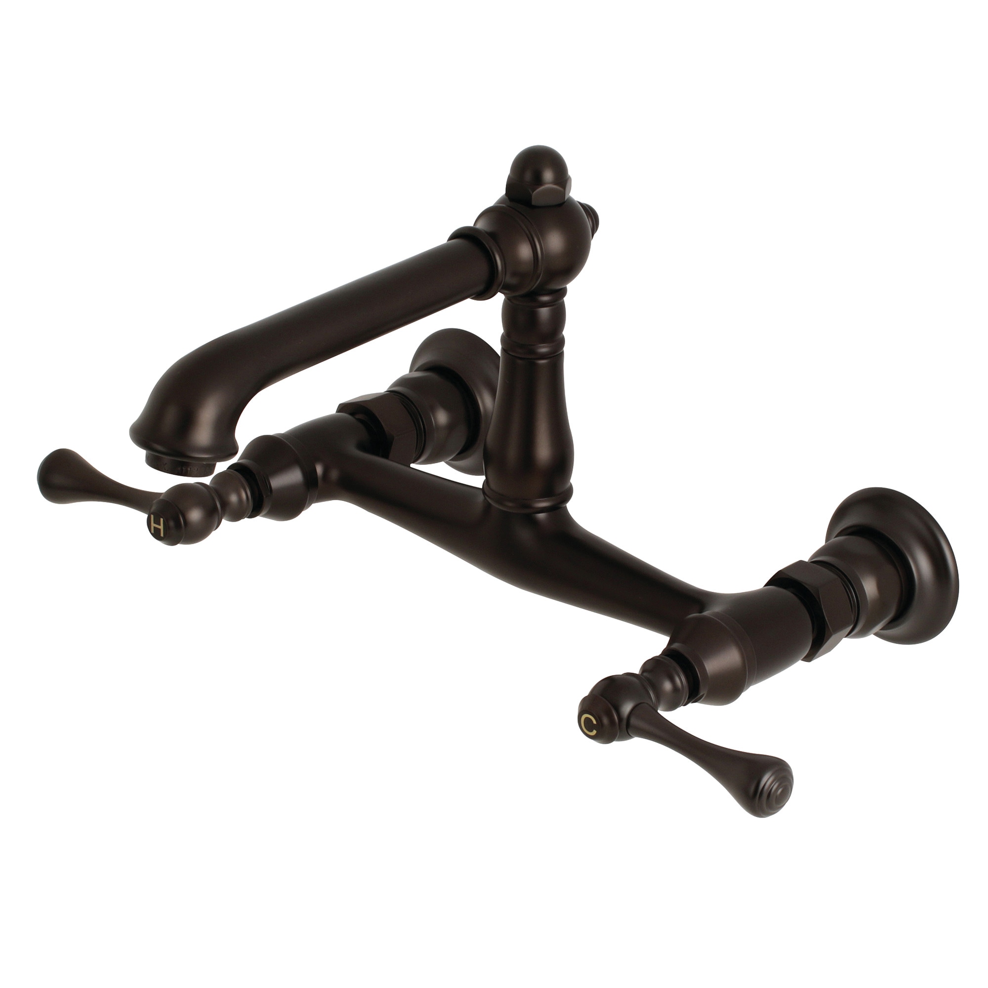 Kingston Brass WLKS7245BL English Country Oil-rubbed bronze Wall-mount 2-handle Mid-arc Residential Handle Bathroom Sink Faucet