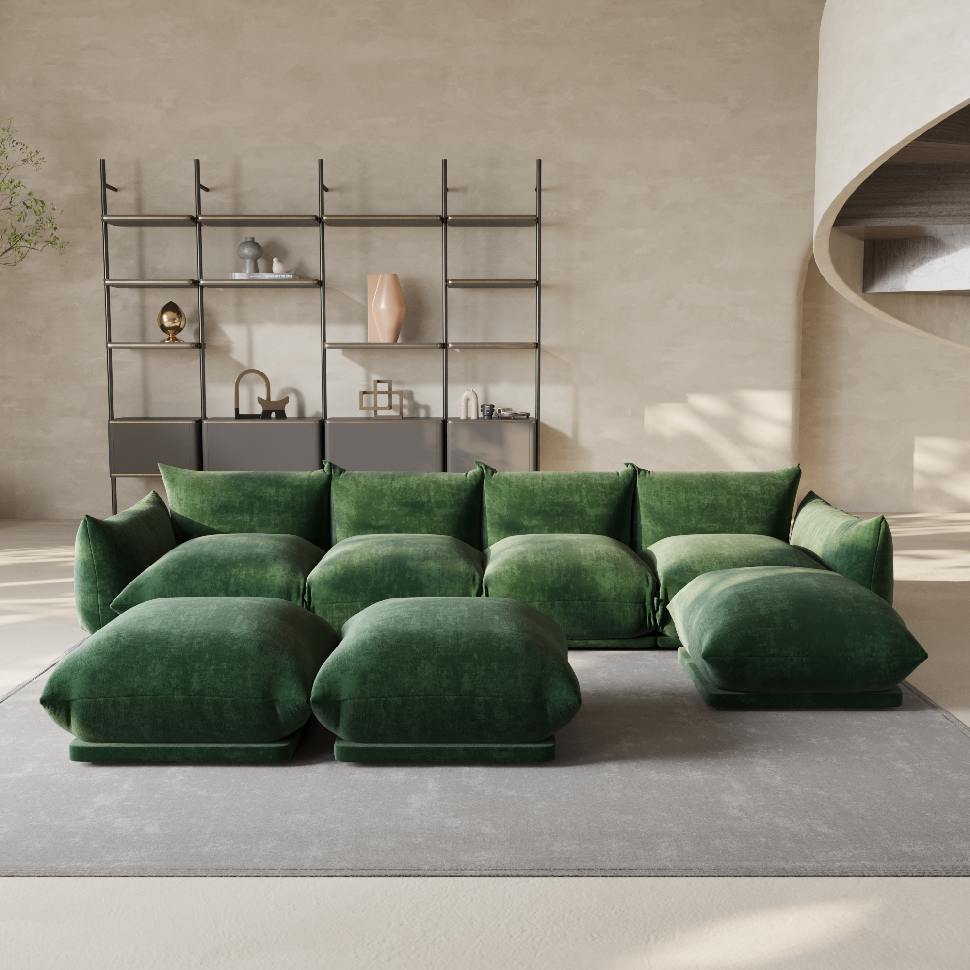 BuotiqHom DH-A-119GN-S4+3 131-in Modern Green Chenille 4 -seater Sectional