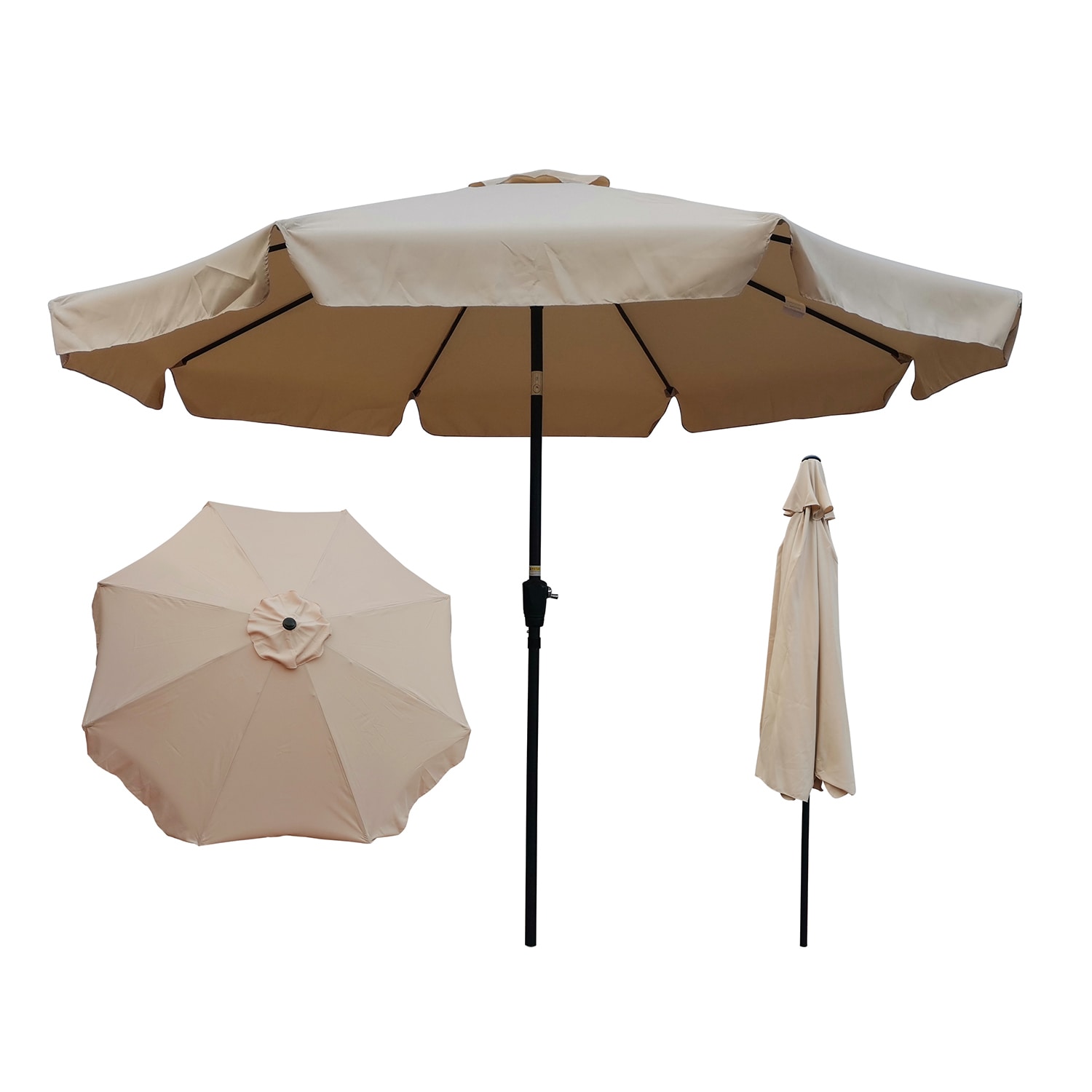 Bybafun 10 ft Round Tan Polyester Patio Market Umbrella with Tilt-and ...