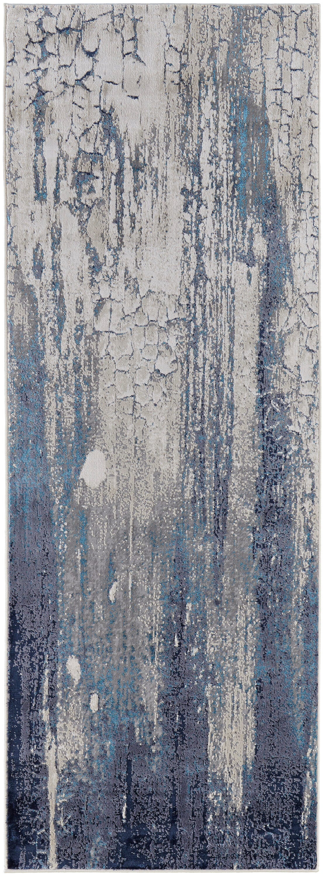 Room Envy INDR39H2BLUBGEI71 3 x 8 (ft) Loomed Polyester Ivory/Blue/Black Rectangular Indoor Abstract Runner rug
