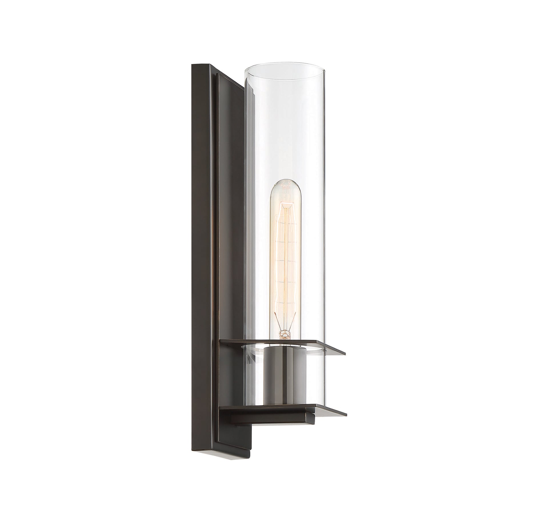 Classic Bronze Cylinder Dimmable Wall Sconce with Clear Glass