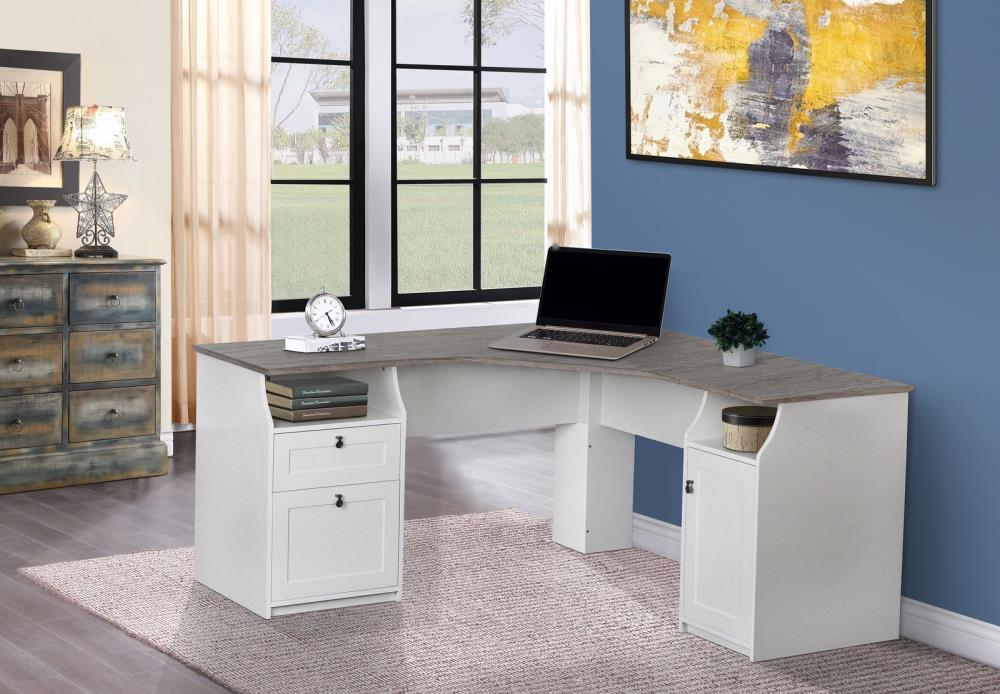 Saint Birch Finley 63 In White L Shaped, Desk Filing Cabinet Dimensions Pdf