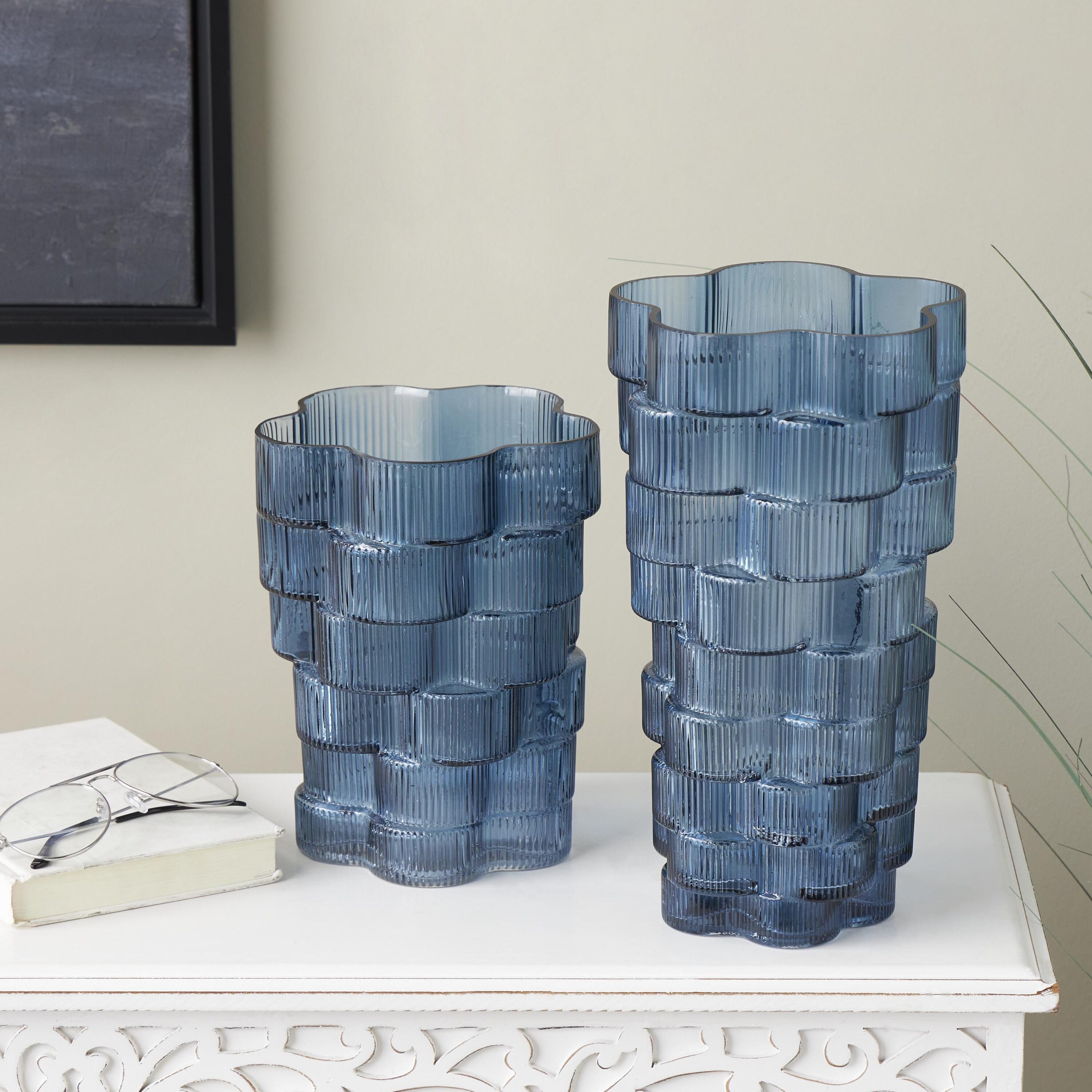 Grayson Lane 822736 2 -Pack Blue Glass Modern Vase