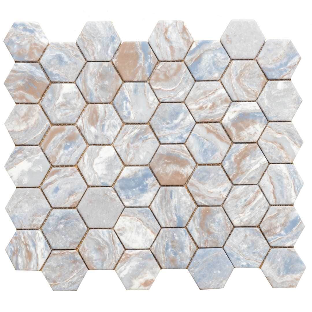 The Tile Life SRECEHEXAOC Sample - Honeycomb Ocean 4-in x 4-in Matte Glass Wood look Wall Tile