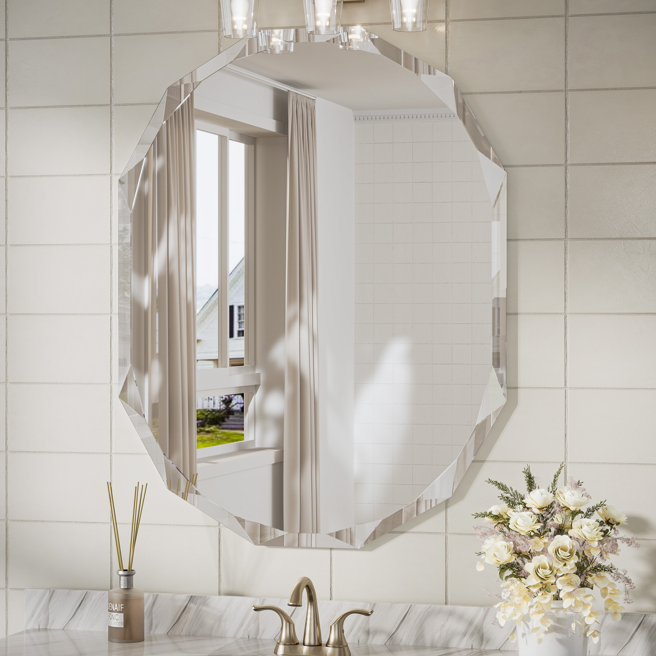 TETOTE 28x36 Inch Oval Bathroom Mirror Shatterproof Frameless Wall Mirrored with Beveled Edge Mirror Over Sink