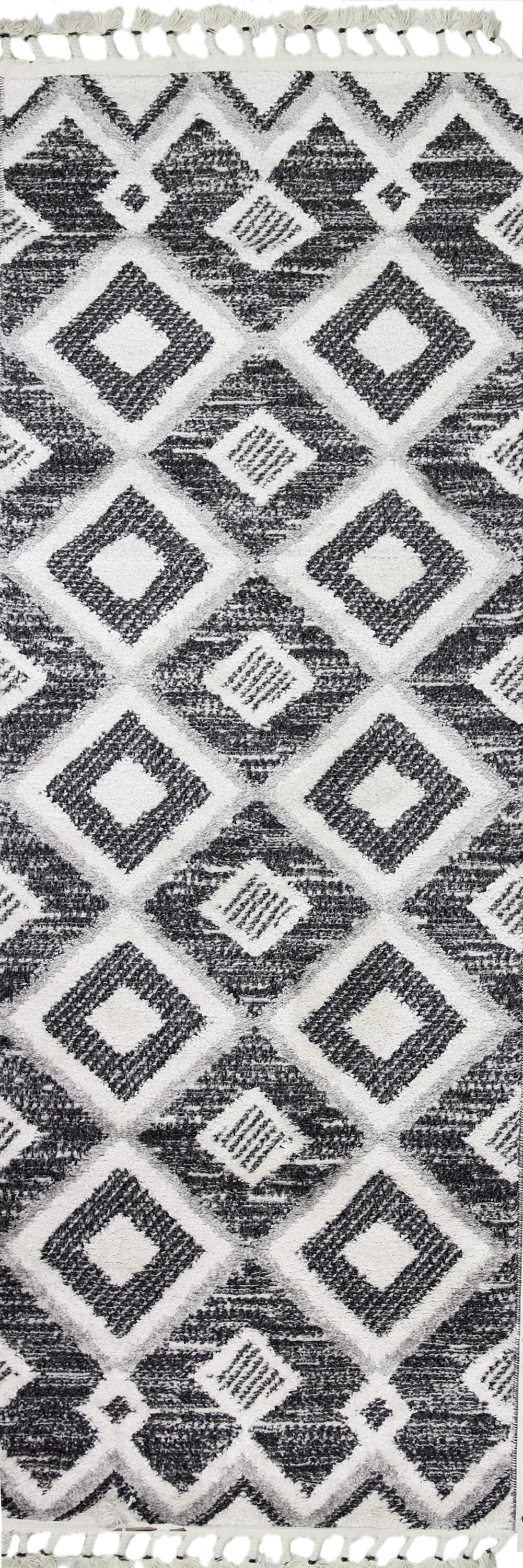 Bashian 649652296036 3 x 8 (ft) Loomed Polypropylene Black/Ivory Rectangular Indoor Geometric Moroccan Runner rug