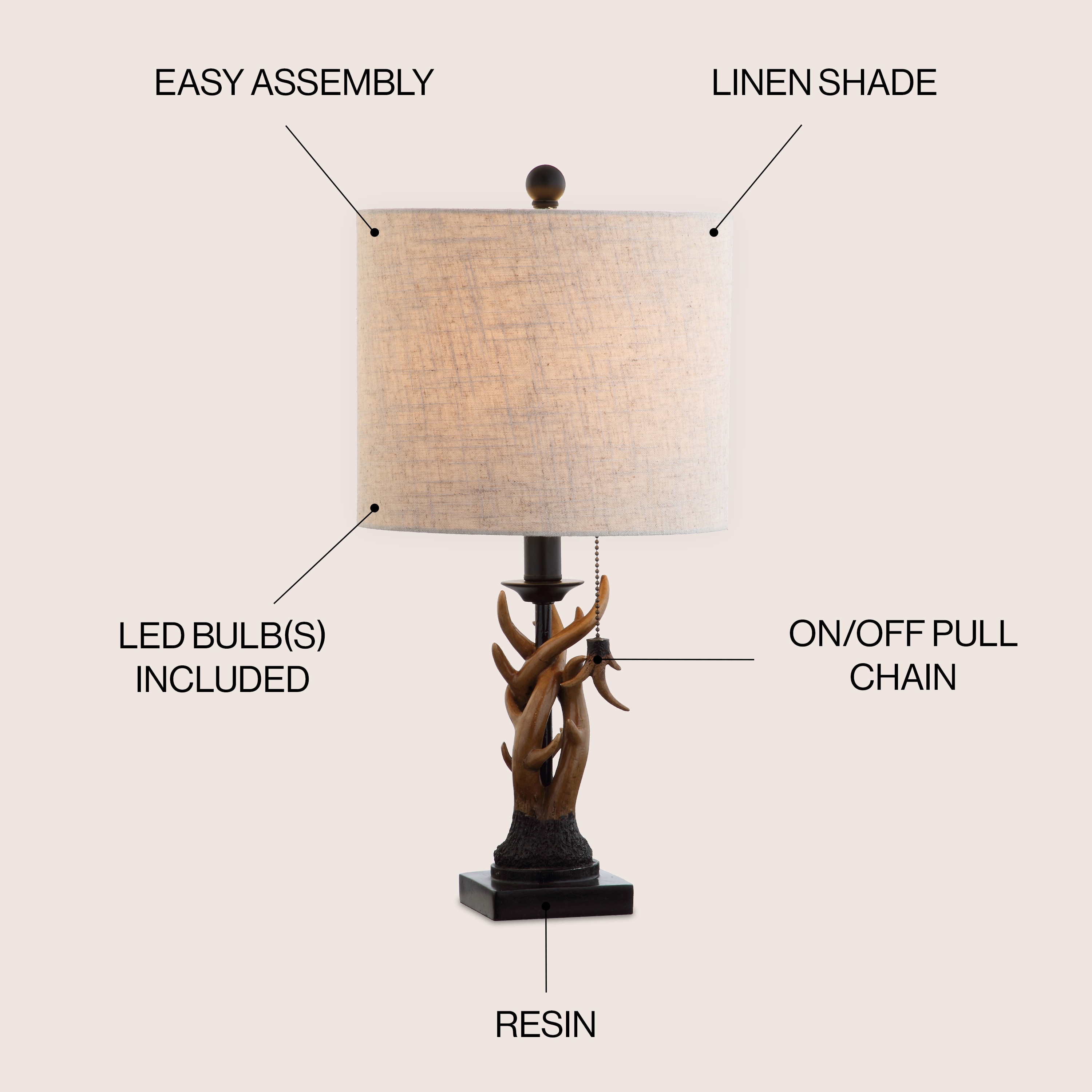 Gaston 20.5" Black and Brown Resin Antler Table Lamp