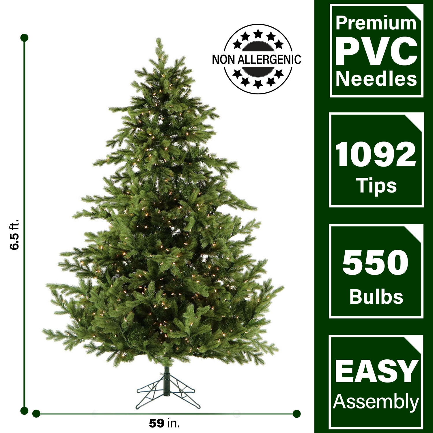 6.5-Foot Green Pine Christmas Tree with Warm White LED Lights