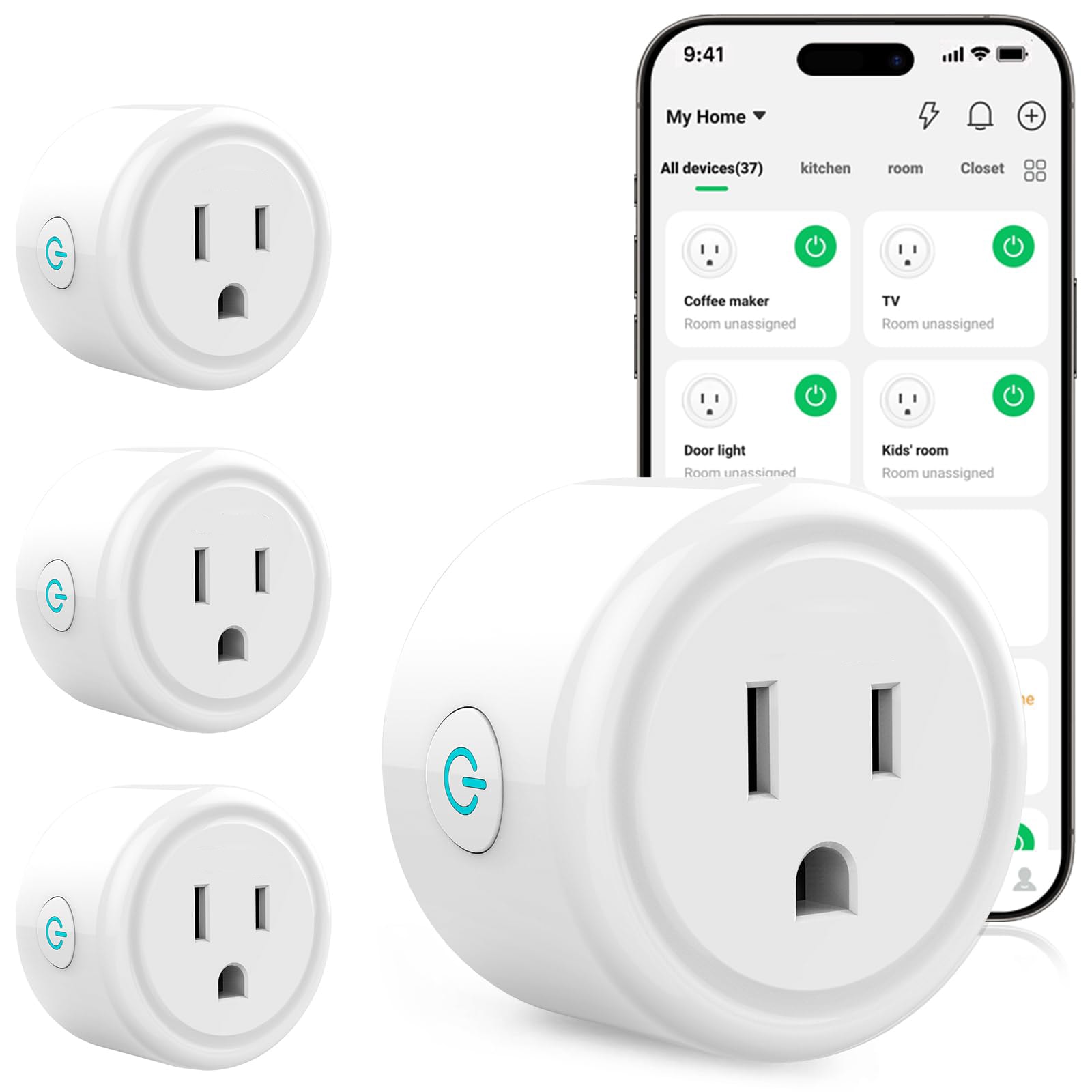 Misopily WiFi Smart Plug 1 Pack Works with Alexa Google Home 2.4GHz Wireless Outlet Timer App Remote Control Schedules Group Sharing No Hub #LMS0408P04