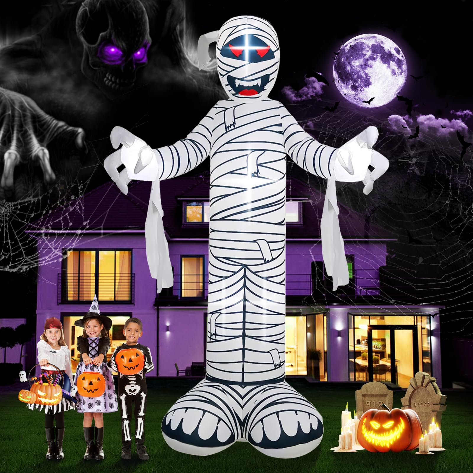 Anqtovp -  12 FT Halloween Inflatable Mummy Outdoor Yard Decoration with Built In LED Lights Scar...