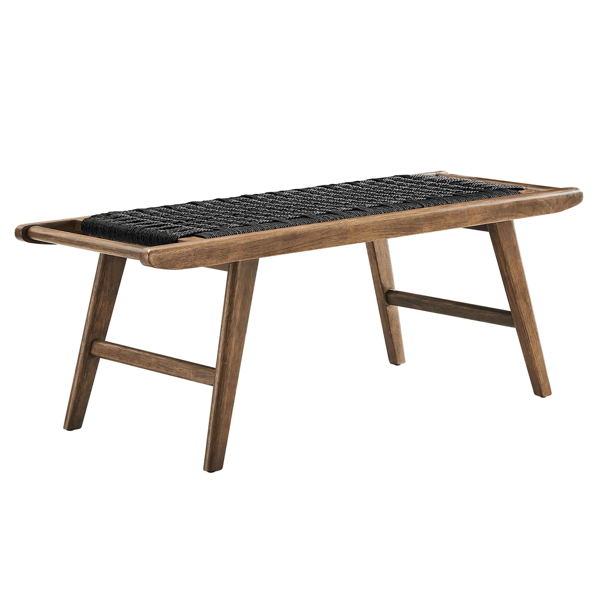  Saoirse 47-in Wove Rope Wood Bench in Walnut Black