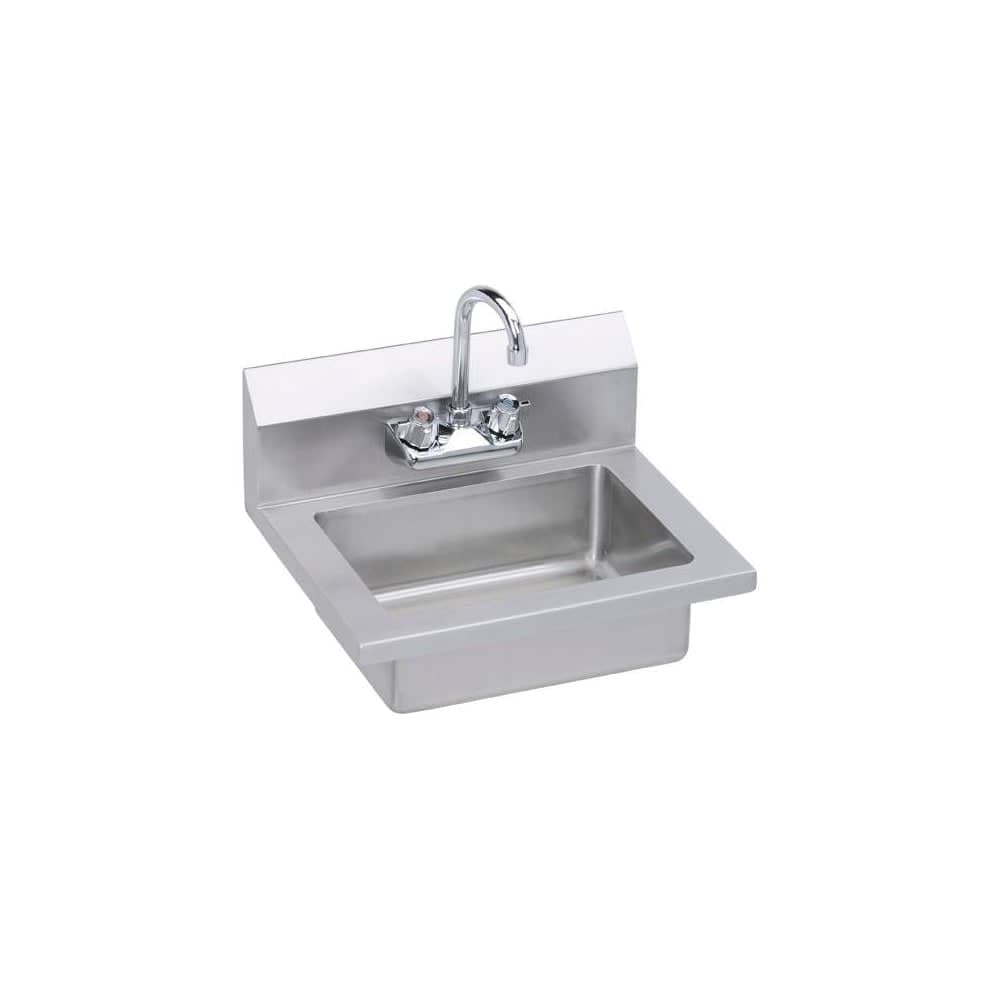 Elkay  EHS18X 18 Inch Wall Mounted Single Basin Stainless Steel Utility Sink with 1.5 GPM Kitchen Faucet and Basket Strainer