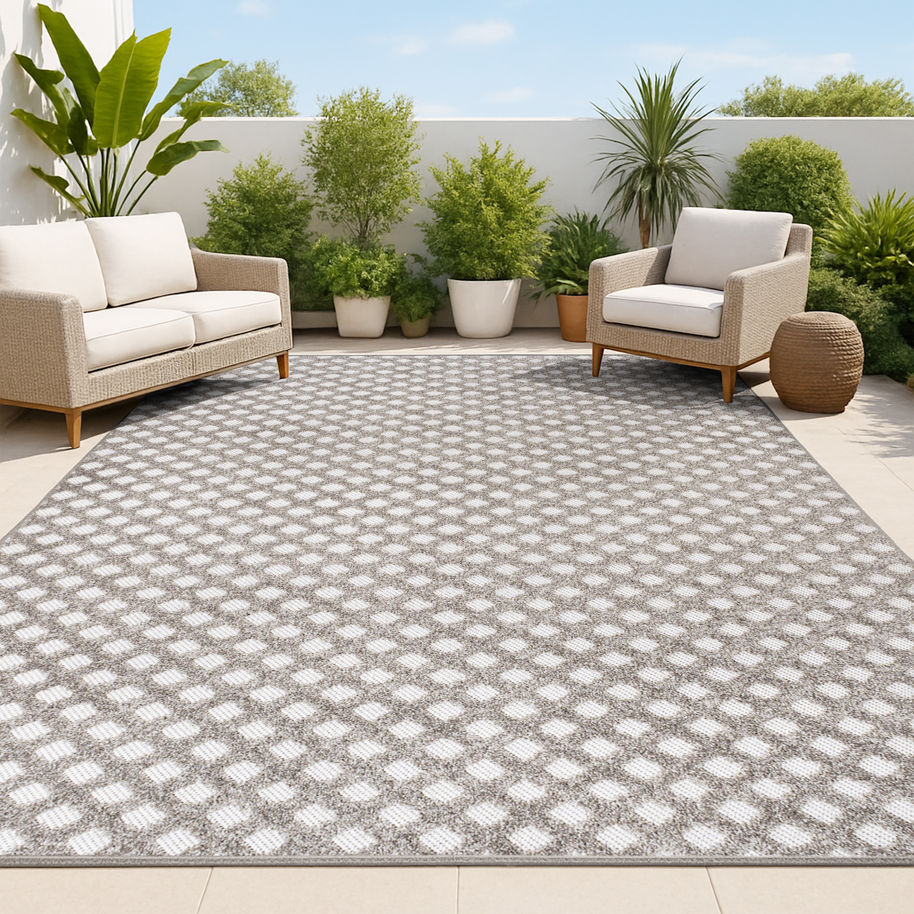 JONATHAN  Y SBH101C-3 South Beach Rabat High-Low Mini-Diamond 3 x 5 (ft) Loomed Polypropylene Dark Gray/Ivory Rectangular Indoor/Outdoor Trellis Bohemian/Eclectic Area rug