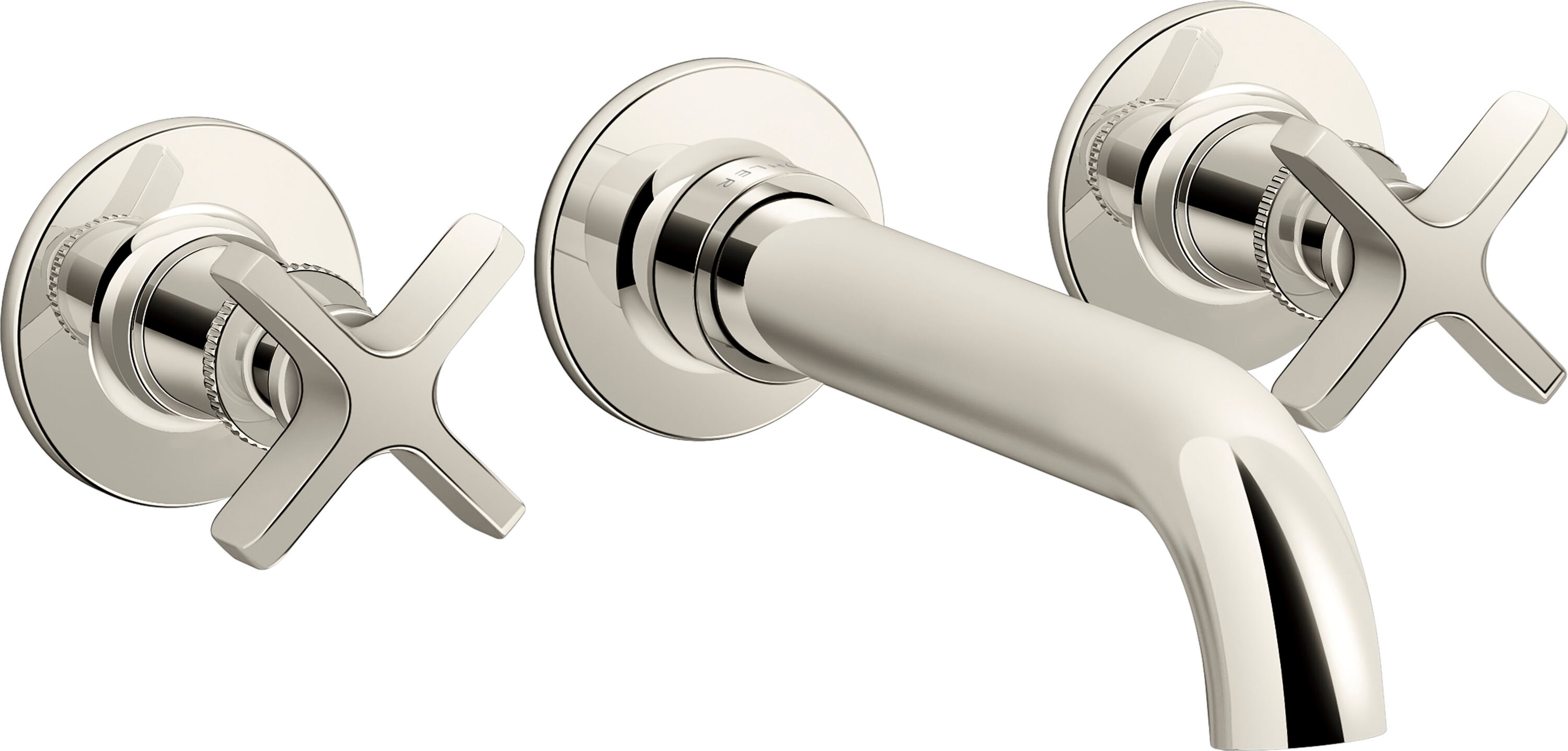 Polished Nickel Wall-Mount Bath Faucet with Cross Handles