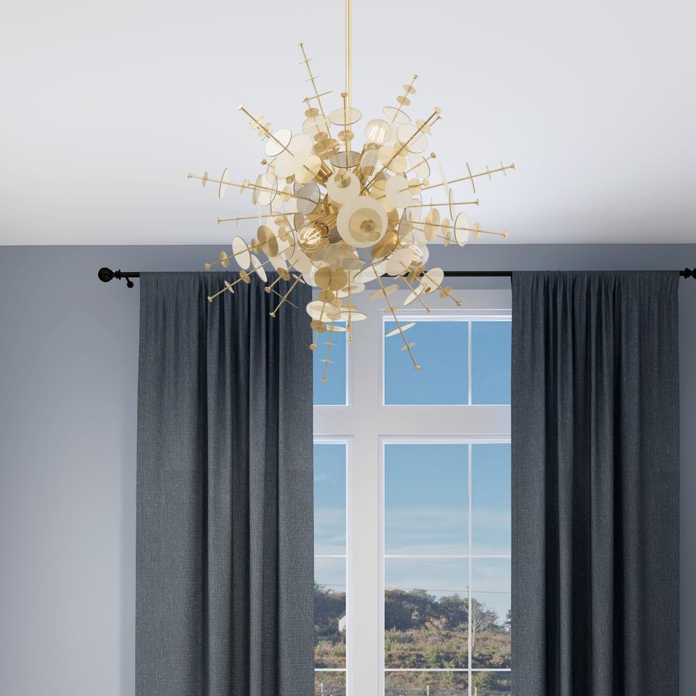 Circulo Satin Brass 6-Light Pendant Chandelier with Glass Discs