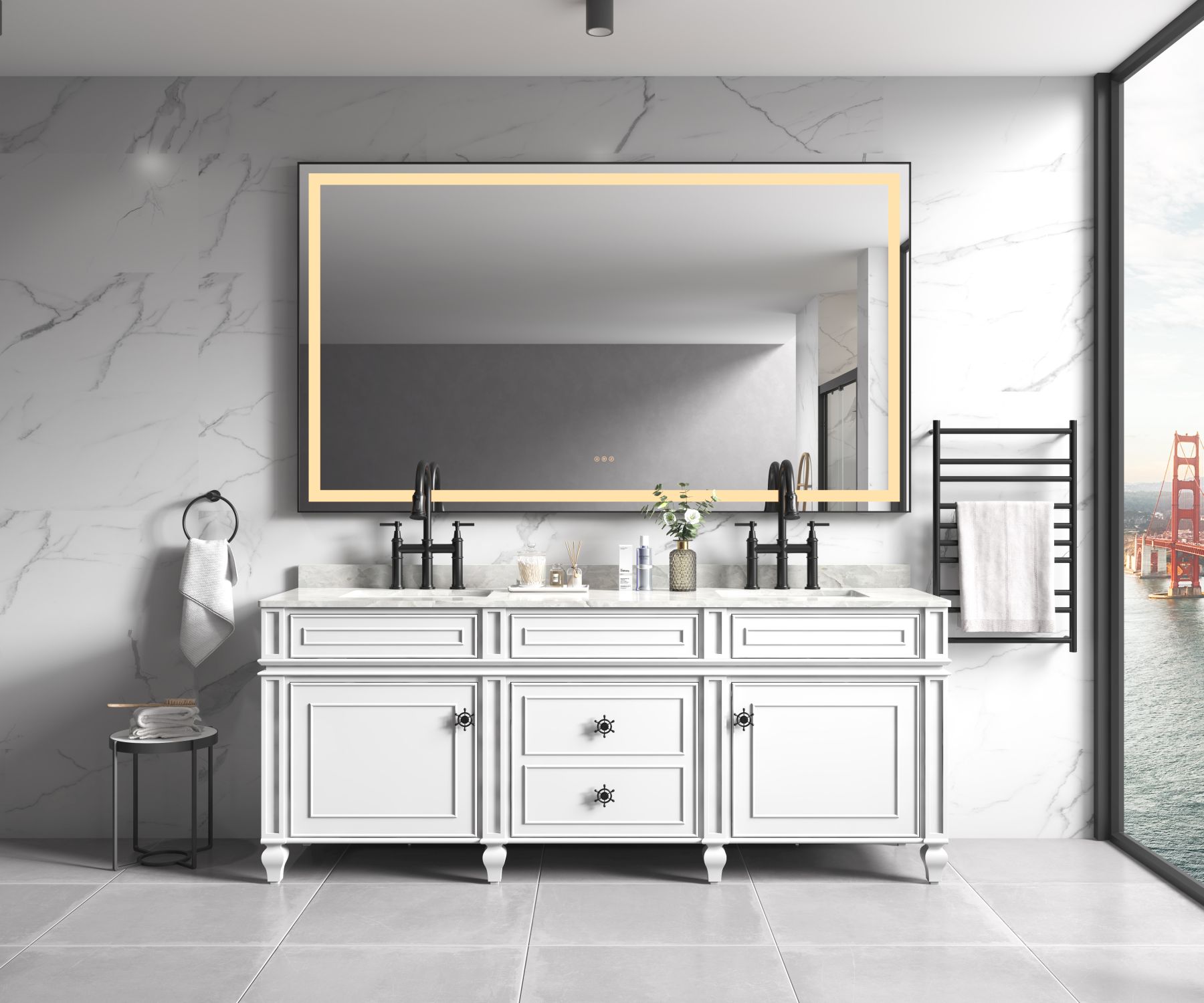 Blisstyle 72-in W x 48-in H Rectangle Matte Black Polished Lighted Wall Mirror