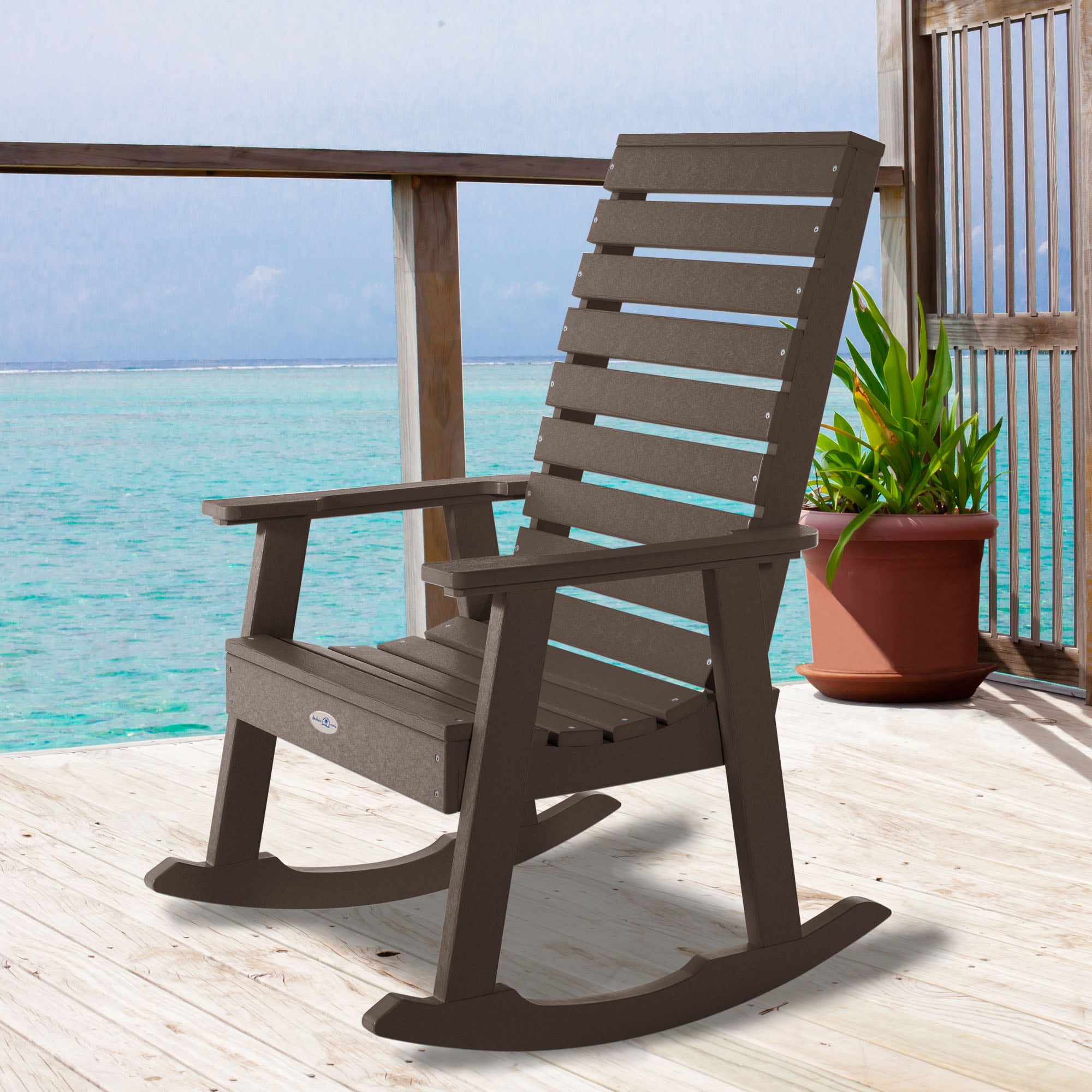highwood BV-RKCH2-MBR Riverside Mangrove Brown Poly-lumber Frame Rocking Chair with Slat Seat