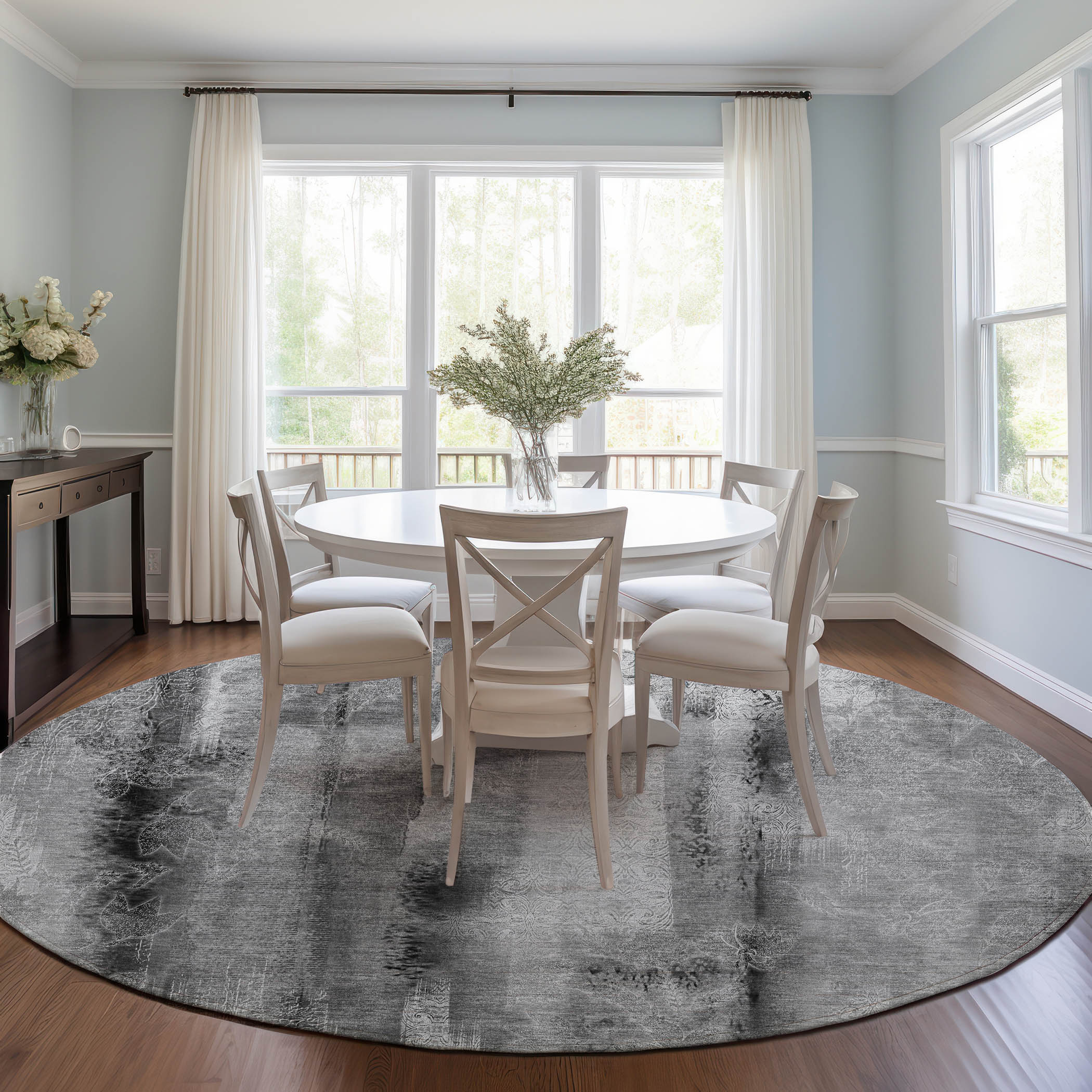 Addison Rugs ACN537GY8RO Chantille 8 x 8 (ft) Polyester Gray Round Indoor/Outdoor Abstract Machine washable Area rug