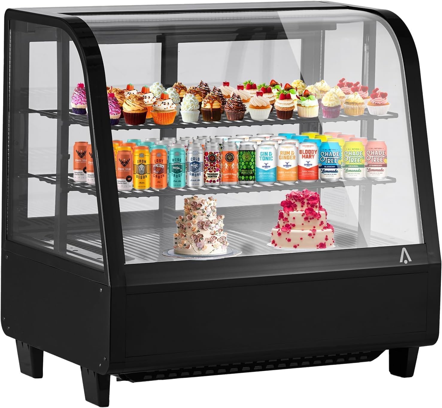 Garvee 3.5 Cu Ft Commercial Display Refrigerator Countertop Refrigerated Display Case with Rear Sliding Glass Door Adjustable Shelves and LED Lighting for Cafe Restaurant Bakery