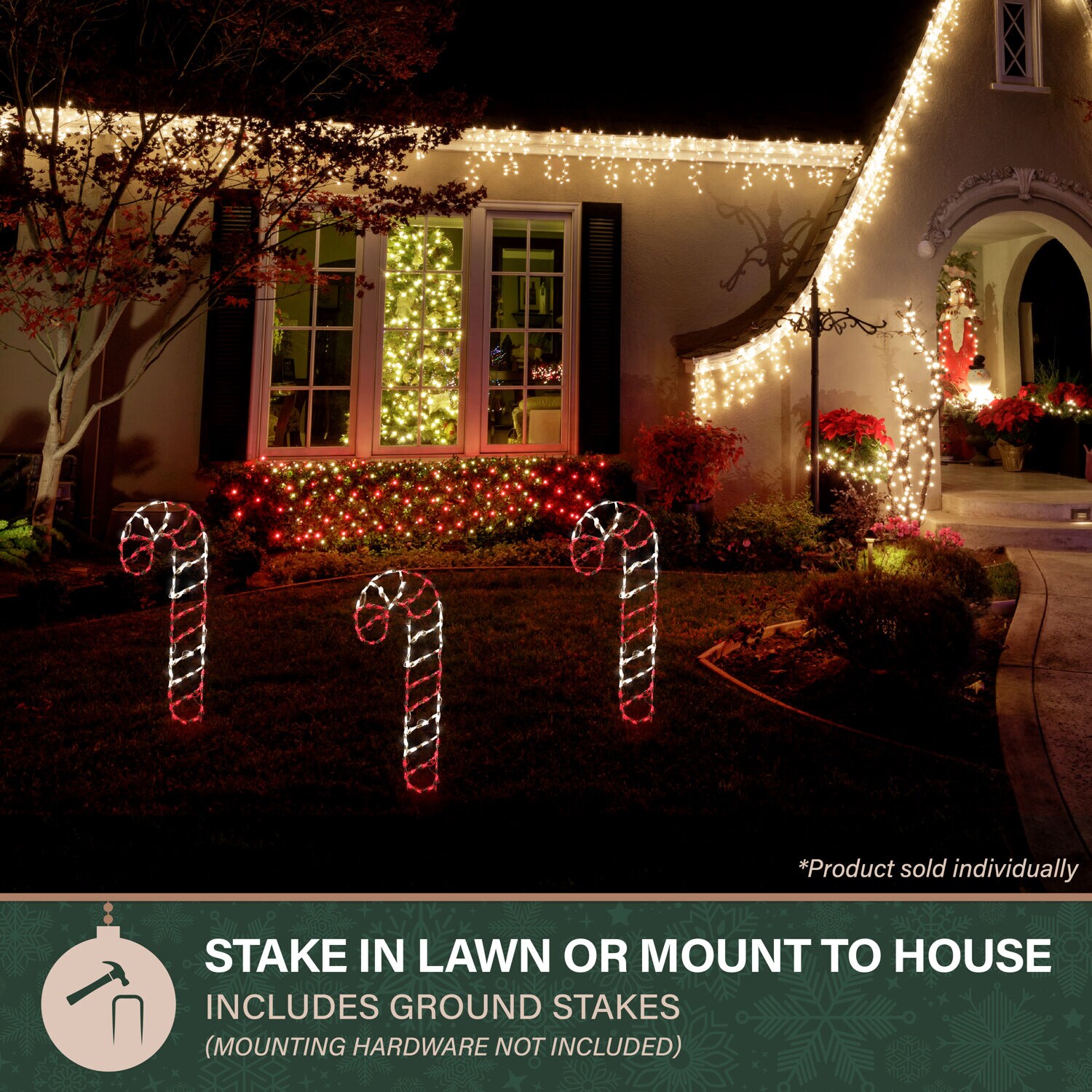 Giant Red and White LED Candy Cane Outdoor Light