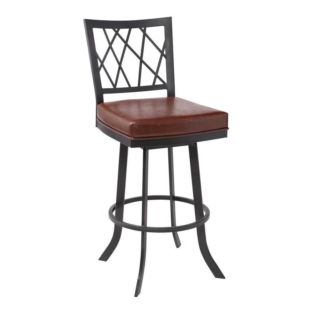 Armen Living Gie Contemporary 30 Inch Bar Height Barstool In Matte Black Finish And Vintage Coffee Faux Leather, Barista Bar Stool
