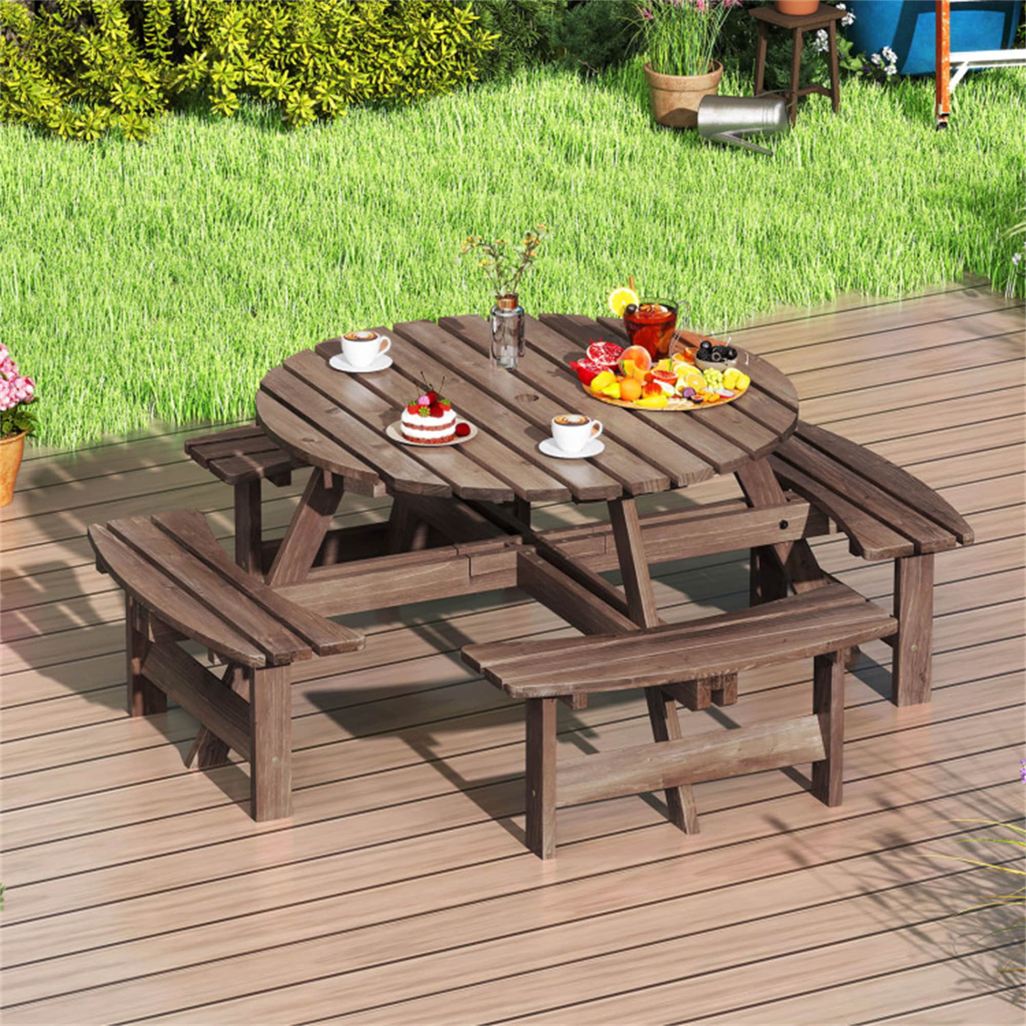 BABOOM BOM-19066-OR 44-in Brown wood Round Picnic Table