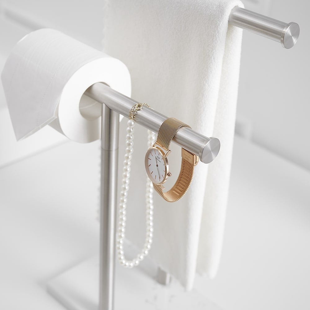 Freestanding Toilet Paper Holder with Marble Base in Brushed Finish