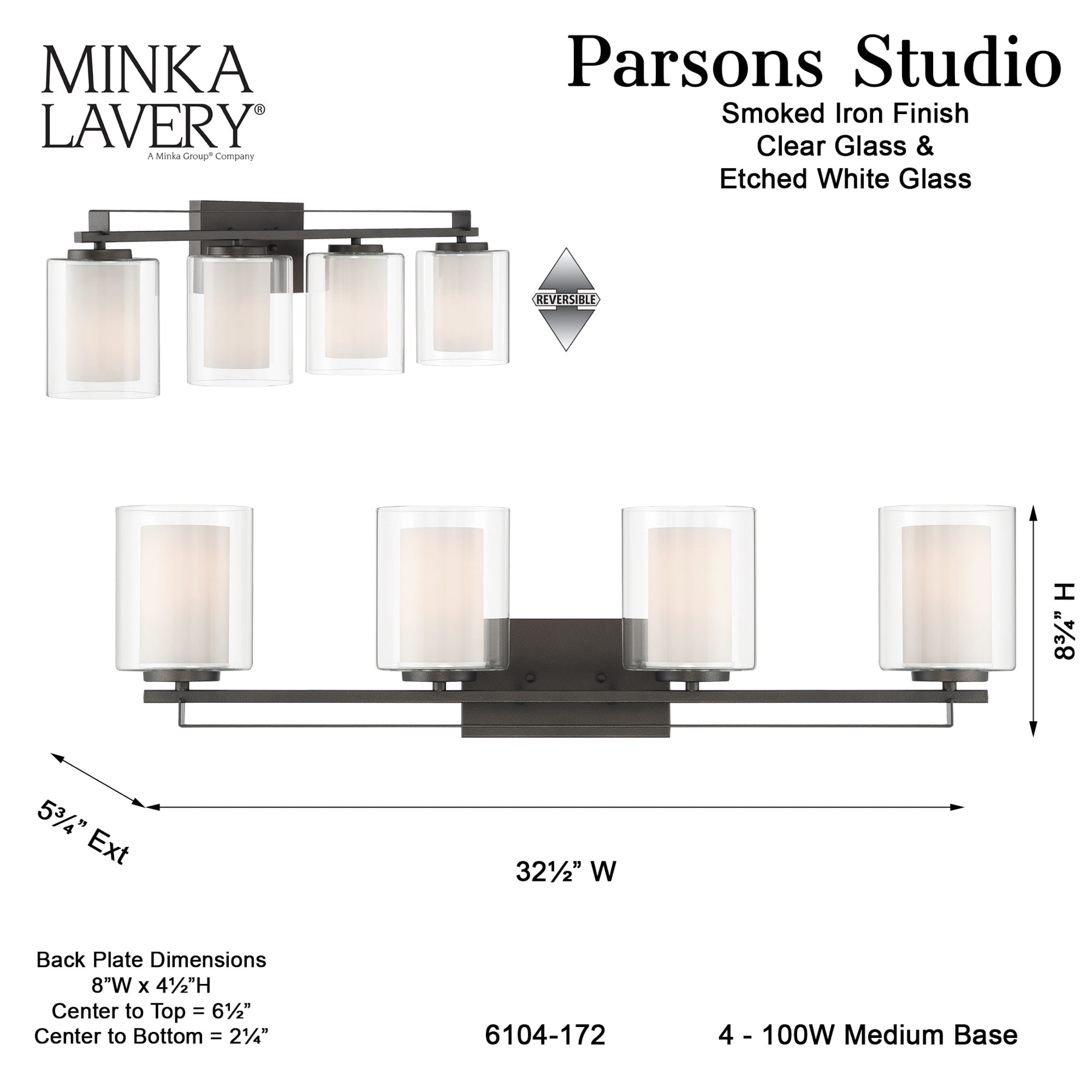 Transitional Smoked Iron 4-Light Bath Bar with Etched White Glass
